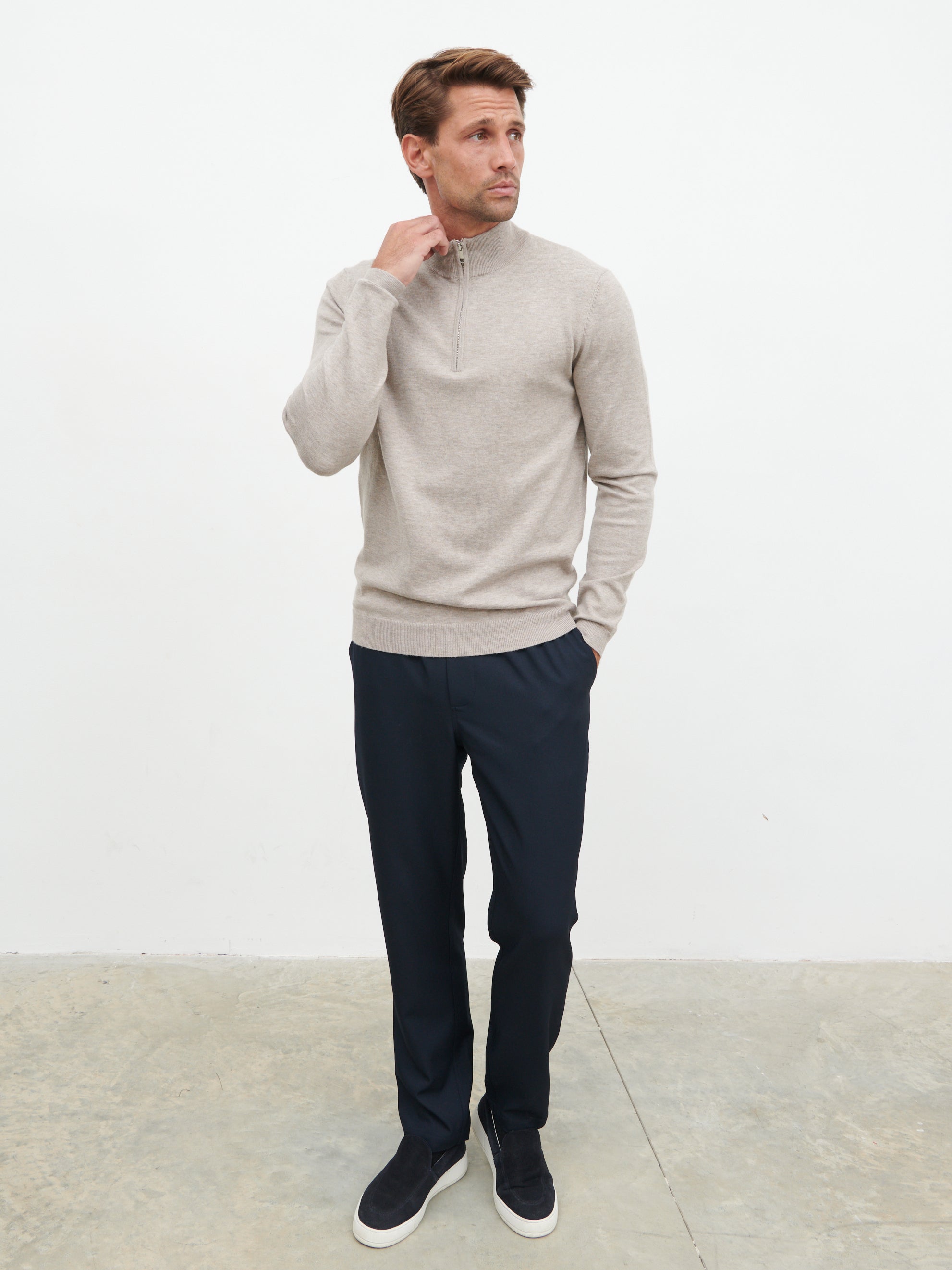 Radcliffe Quarter Zip Knit Jumper - Light Taupe