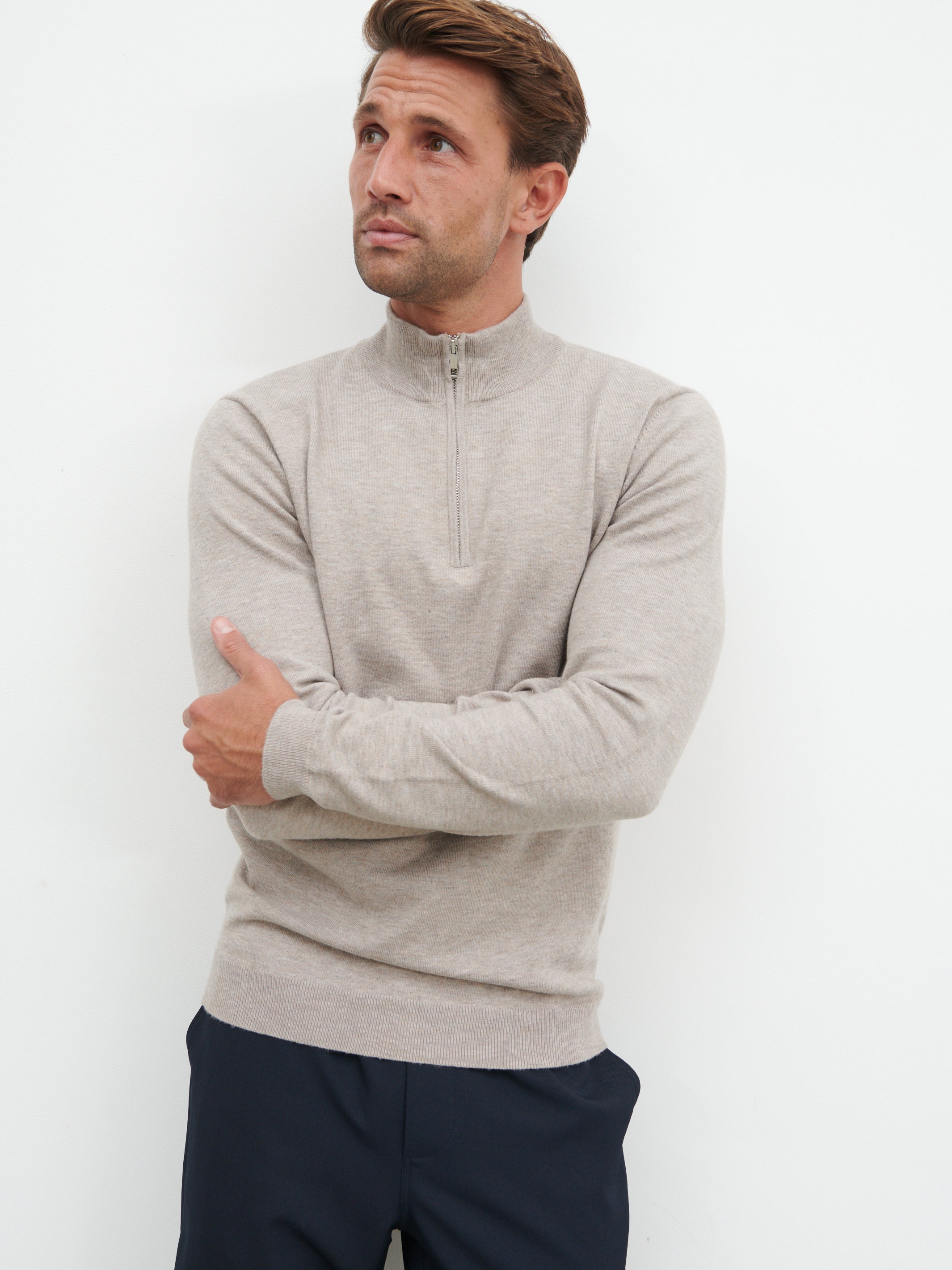 Radcliffe Quarter Zip Knit Jumper - Light Taupe