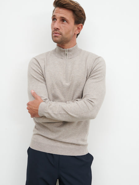 トップス sahara Art Print Rib Zip Knit White Rose Radcliffe Quarter Zip Knit Jumper - Light Taupe – Nobl