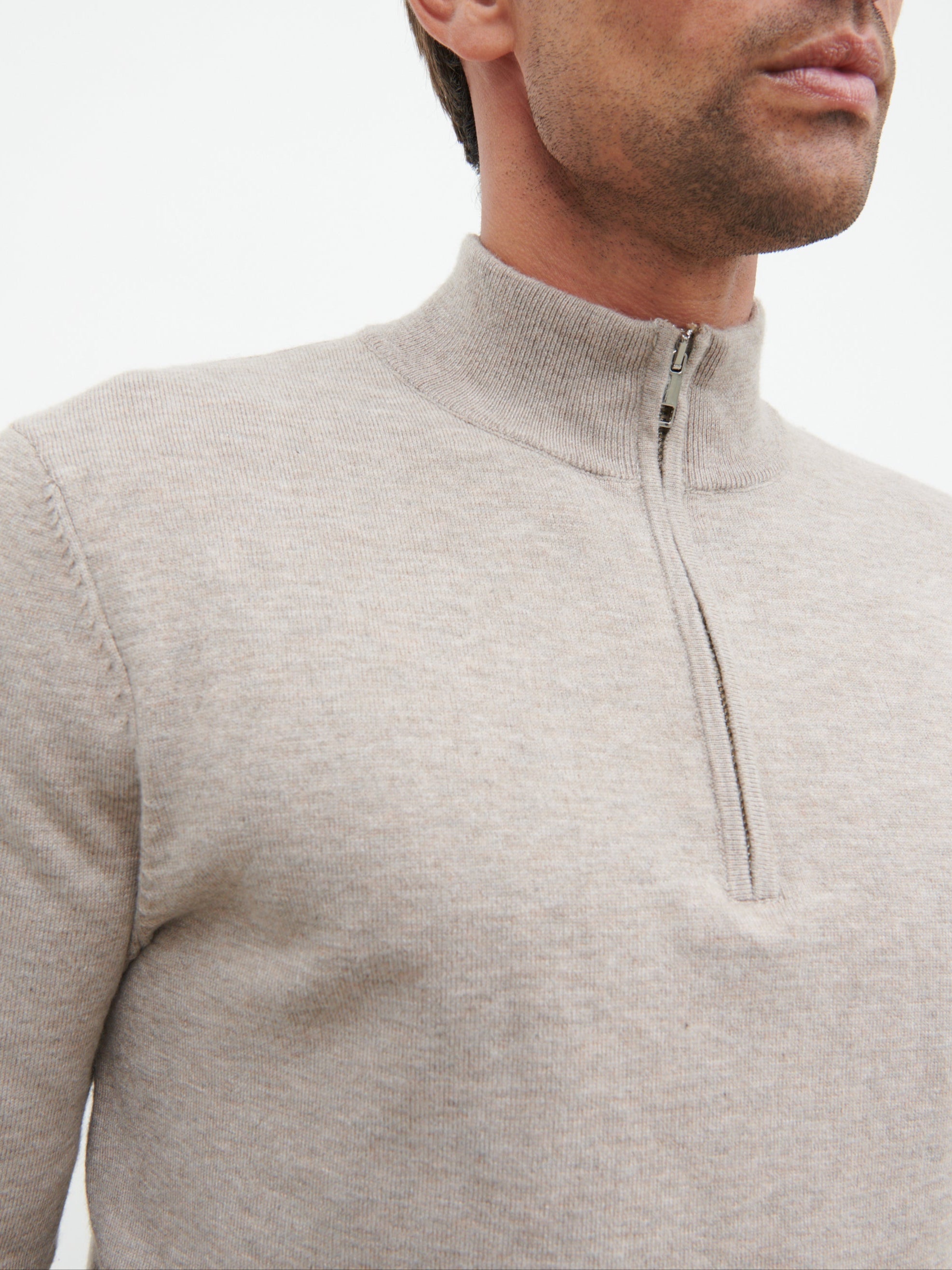 Radcliffe Quarter Zip Knit Jumper - Light Taupe
