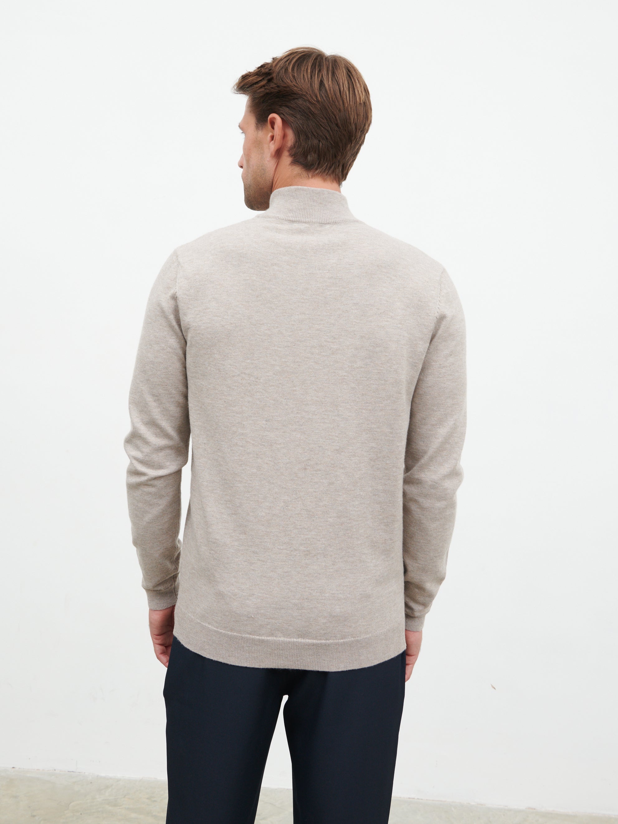 Radcliffe Quarter Zip Knit Jumper - Light Taupe