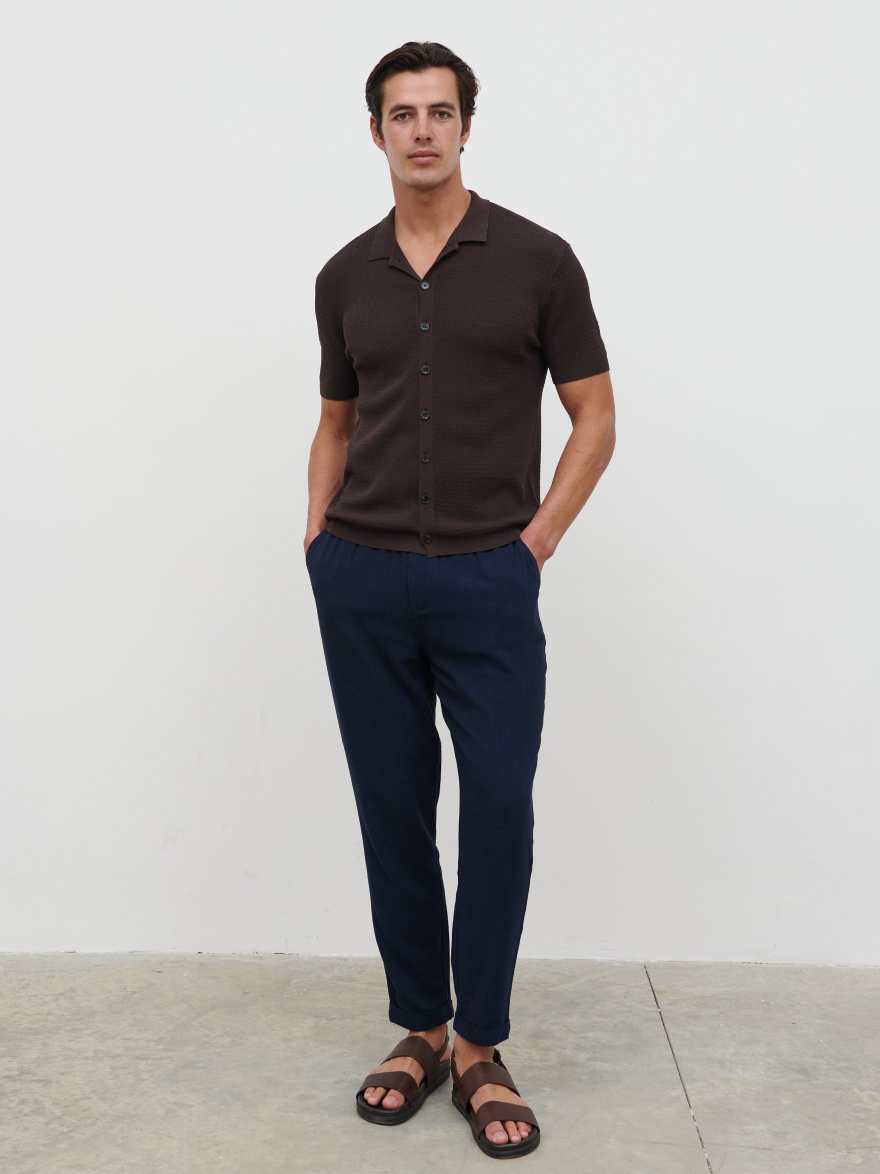 Rafe Linen Drawstring Trousers - Navy