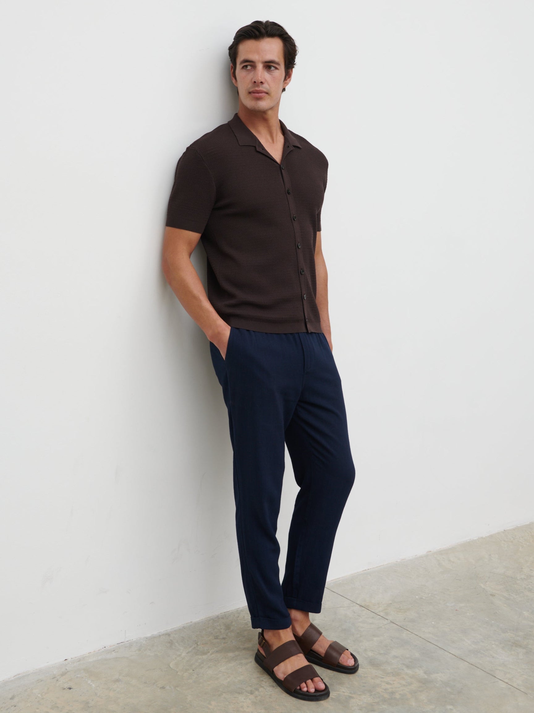 Rafe Linen Drawstring Trousers - Navy