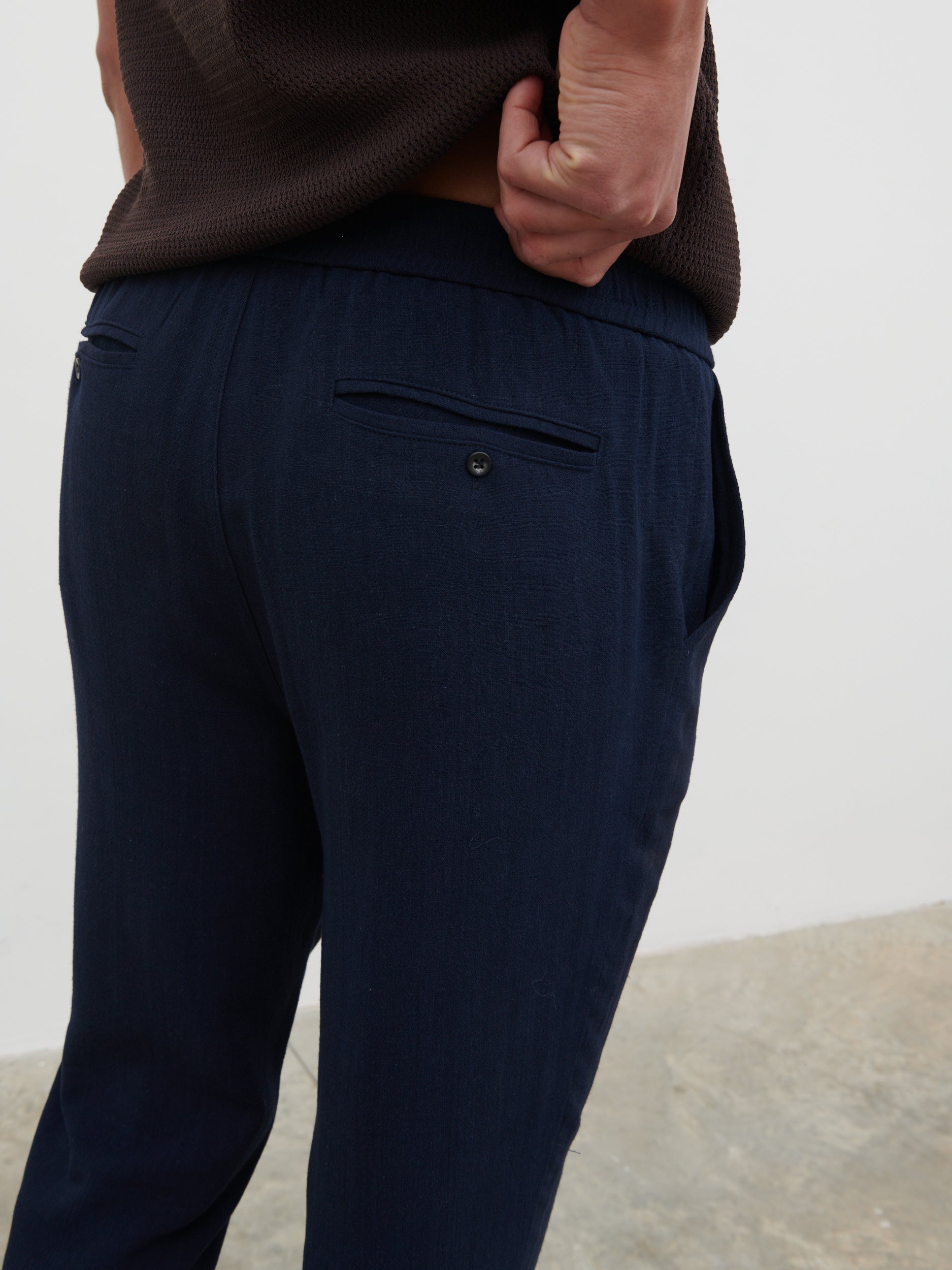 Rafe Linen Drawstring Trousers - Navy