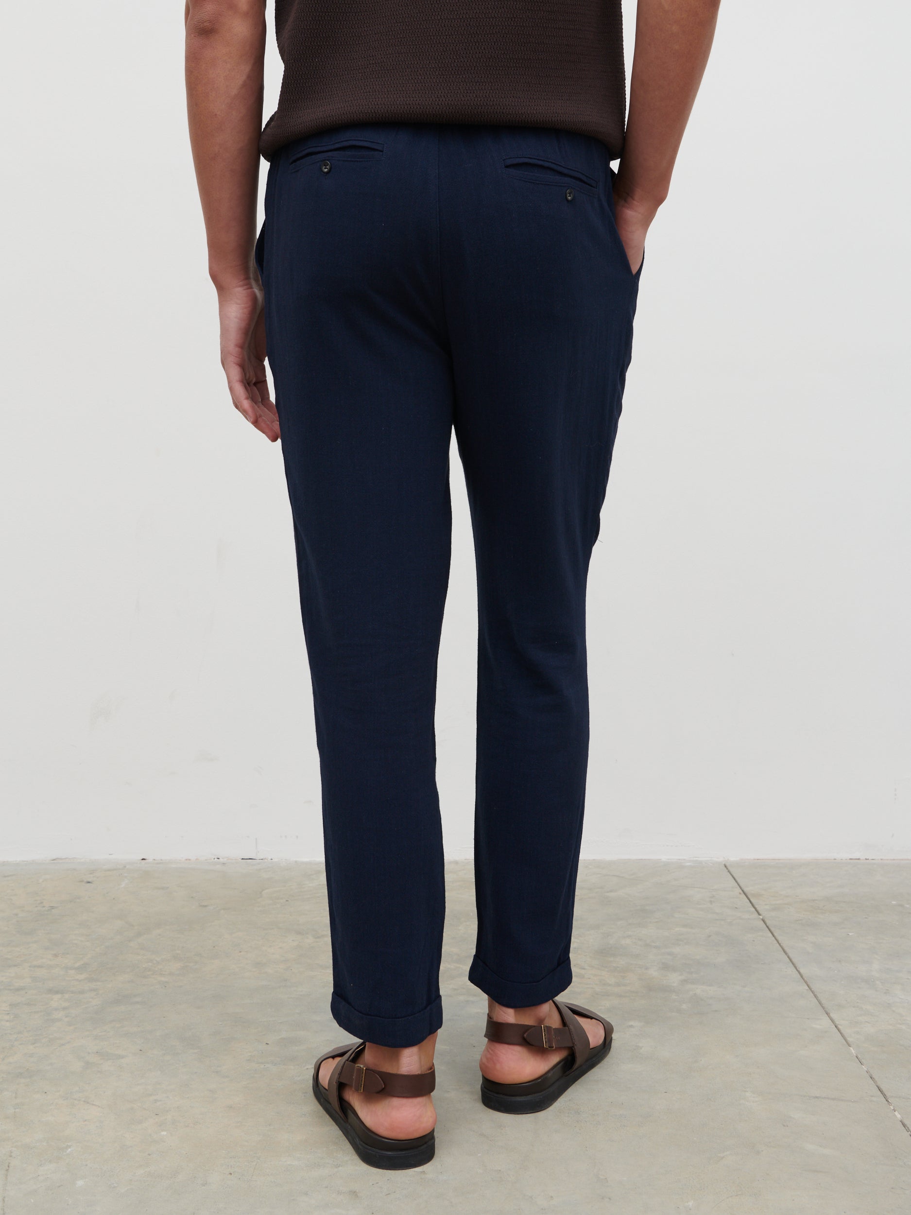 Rafe Linen Drawstring Trousers - Navy