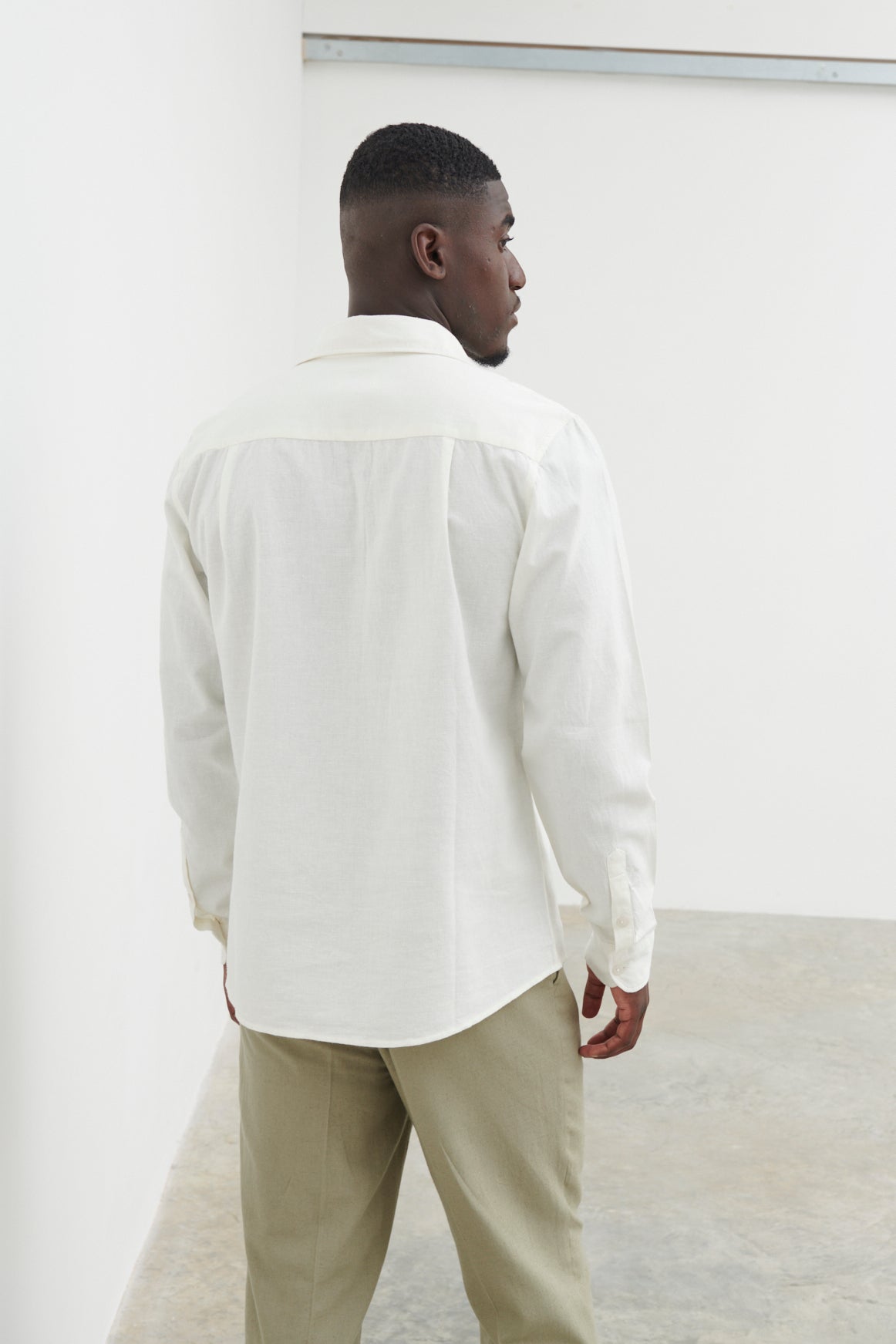 Odel White Linen Regular Fit Long Sleeve Shirt