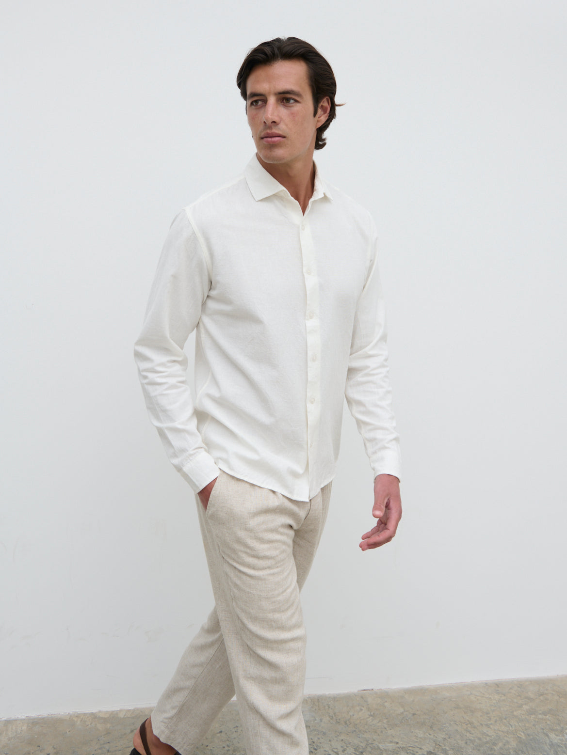 Reid Long Sleeve Linen Shirt - White
