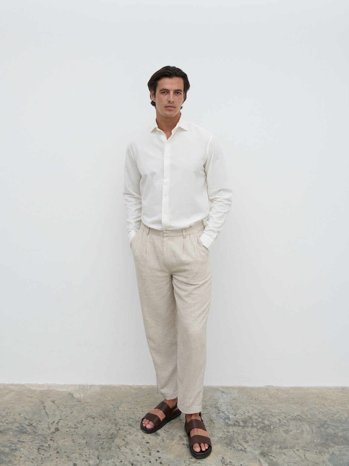 Reid Long Sleeve Linen Shirt - White