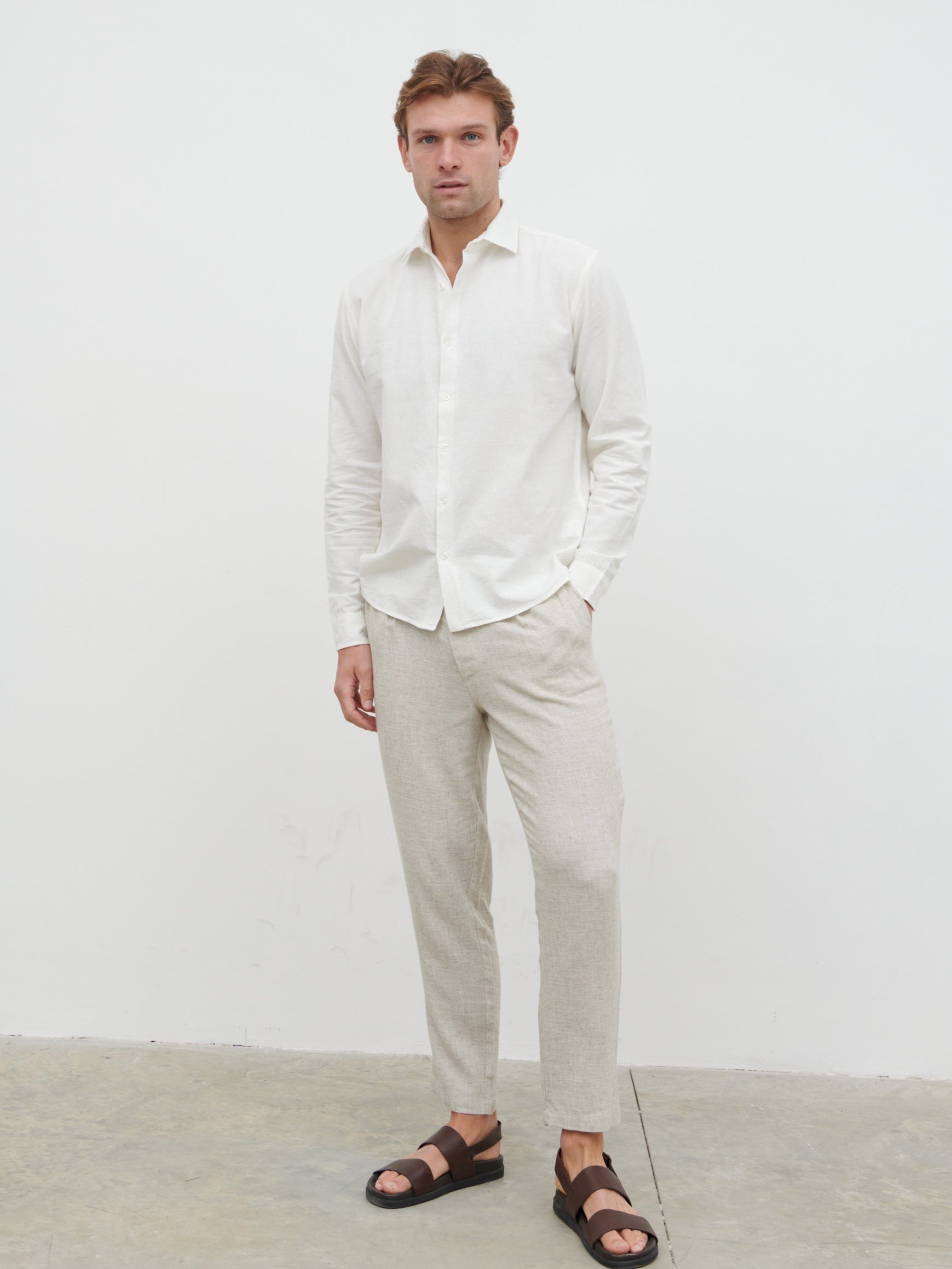 Reid Long Sleeve Linen Shirt - White