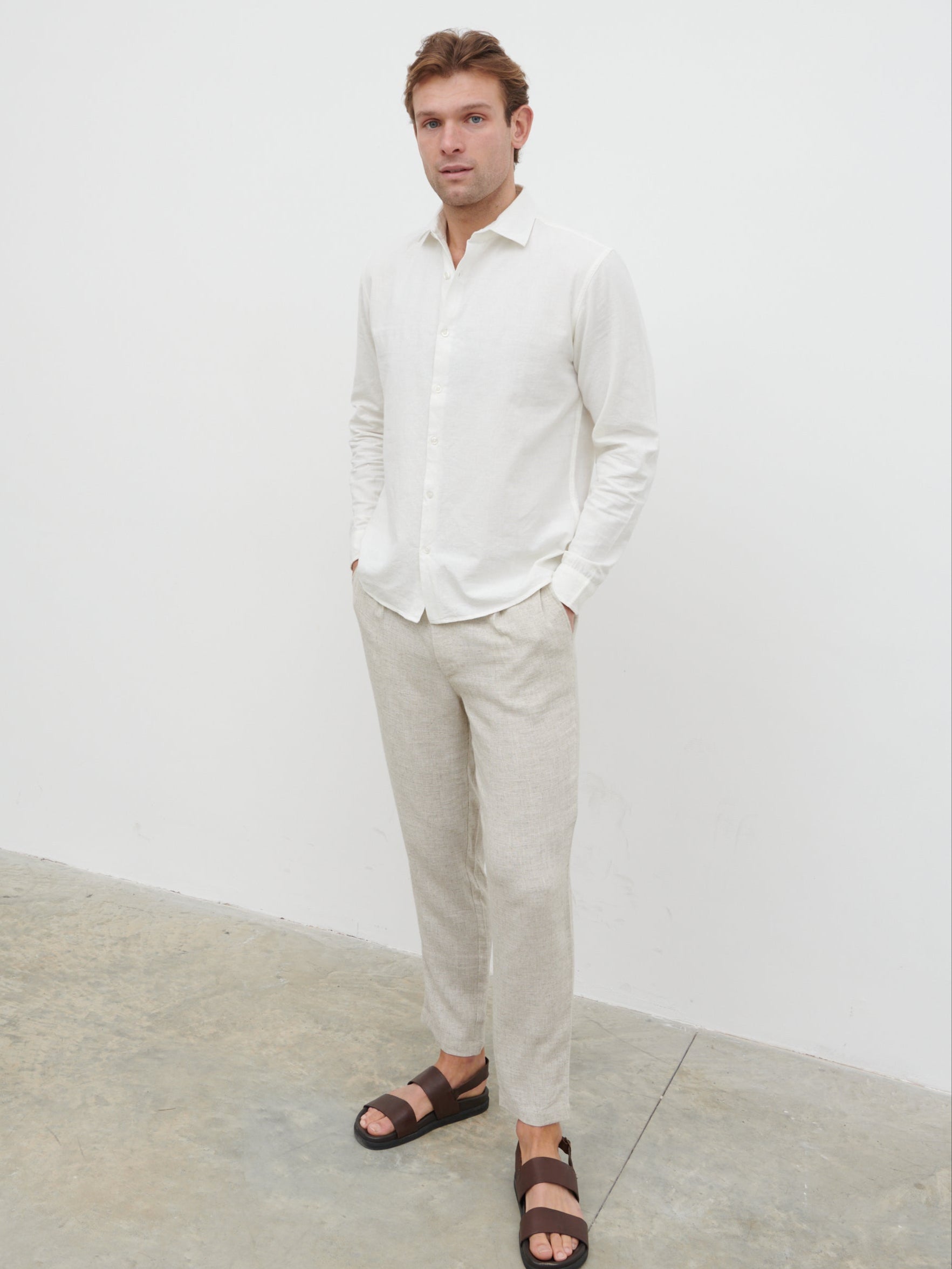 Reid Long Sleeve Linen Shirt - White