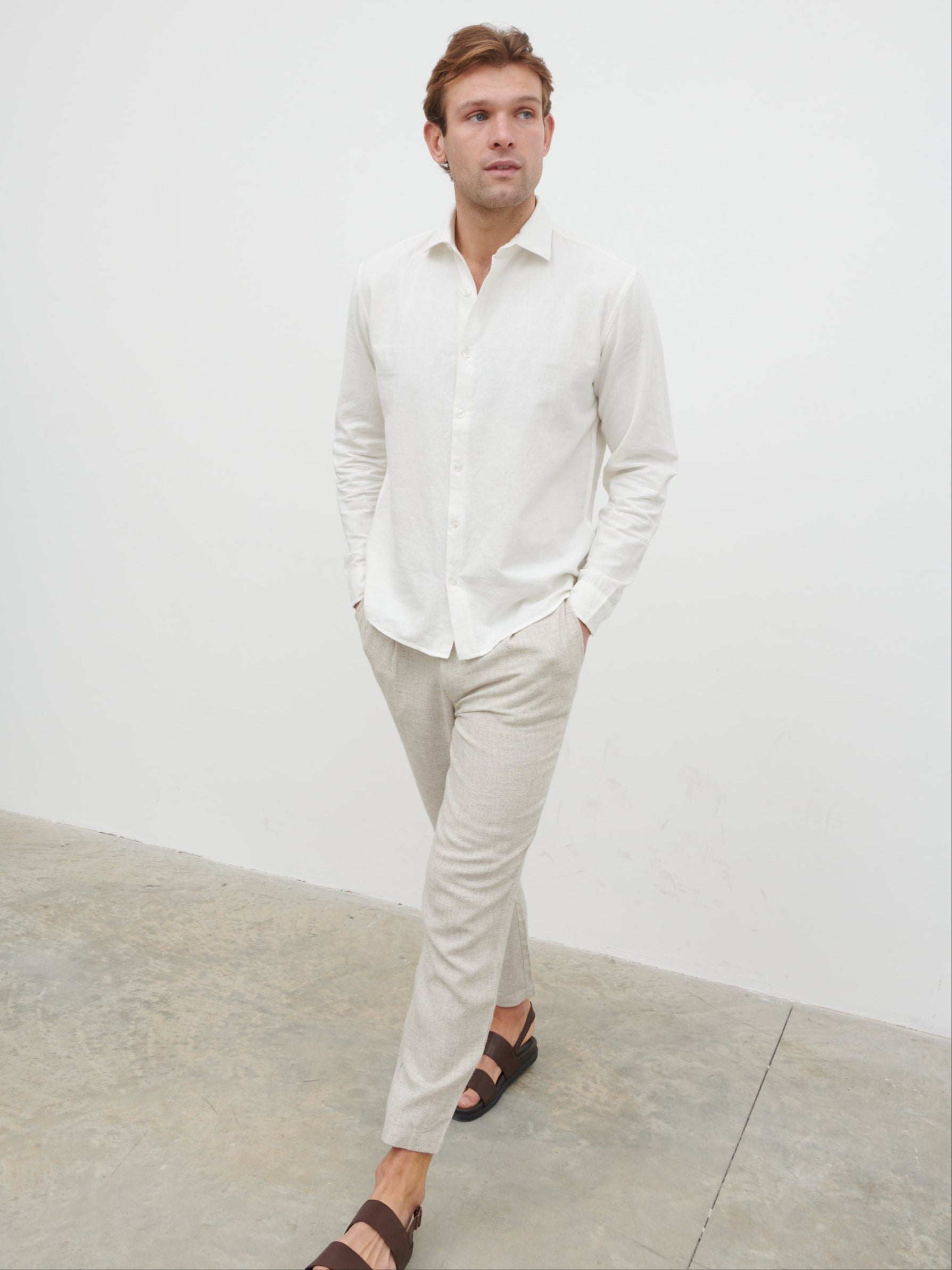 Reid Long Sleeve Linen Shirt - White