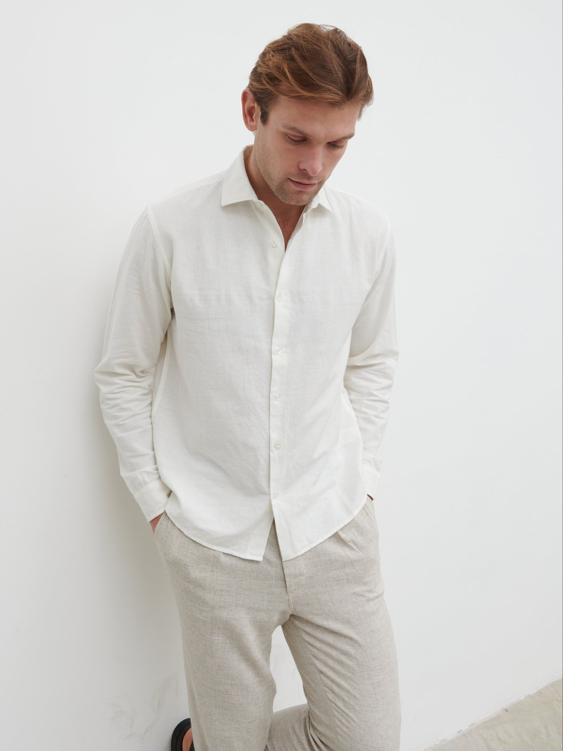 Reid Long Sleeve Linen Shirt - White