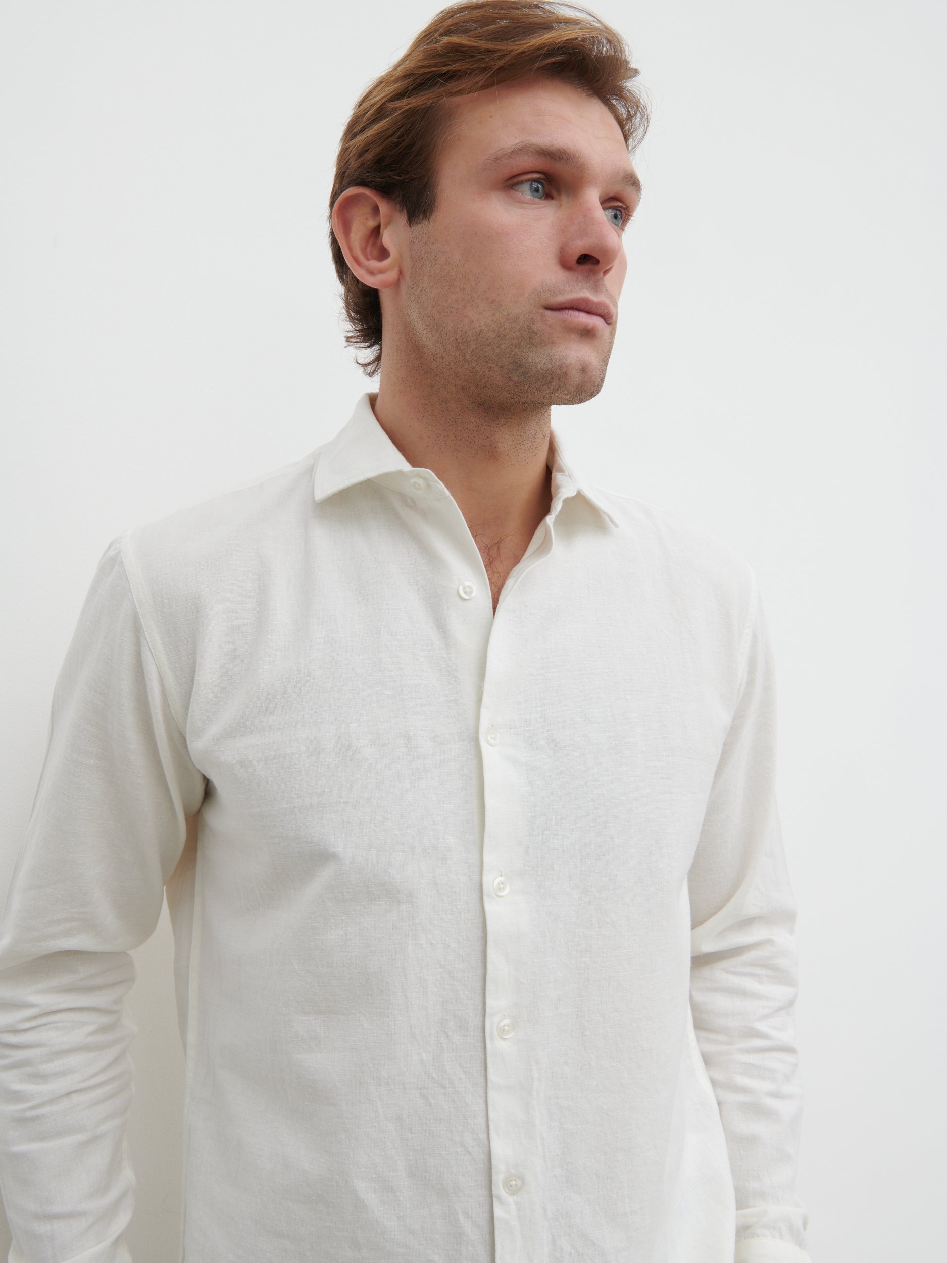 Reid Long Sleeve Linen Shirt - White