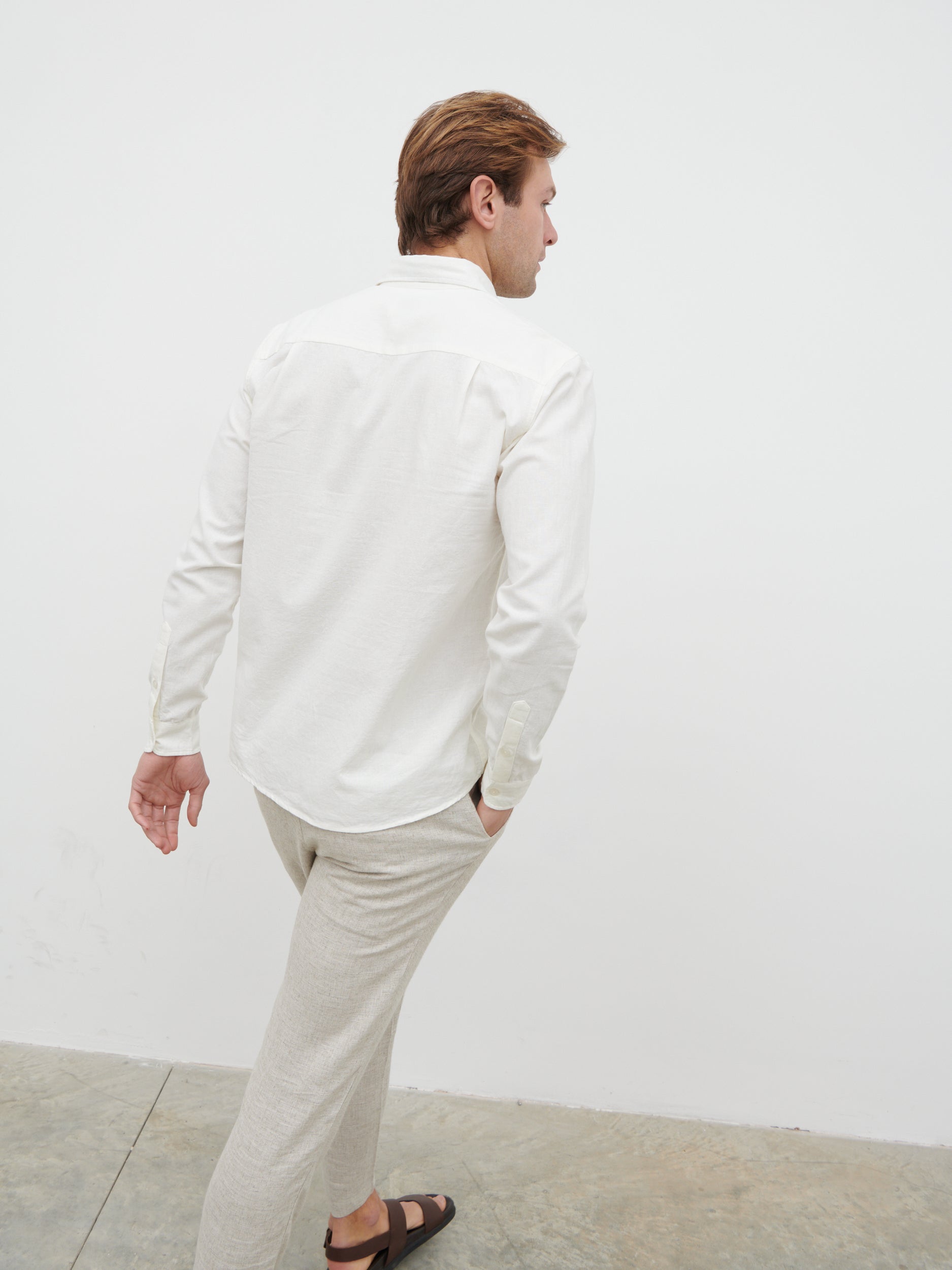 Reid Long Sleeve Linen Shirt - White