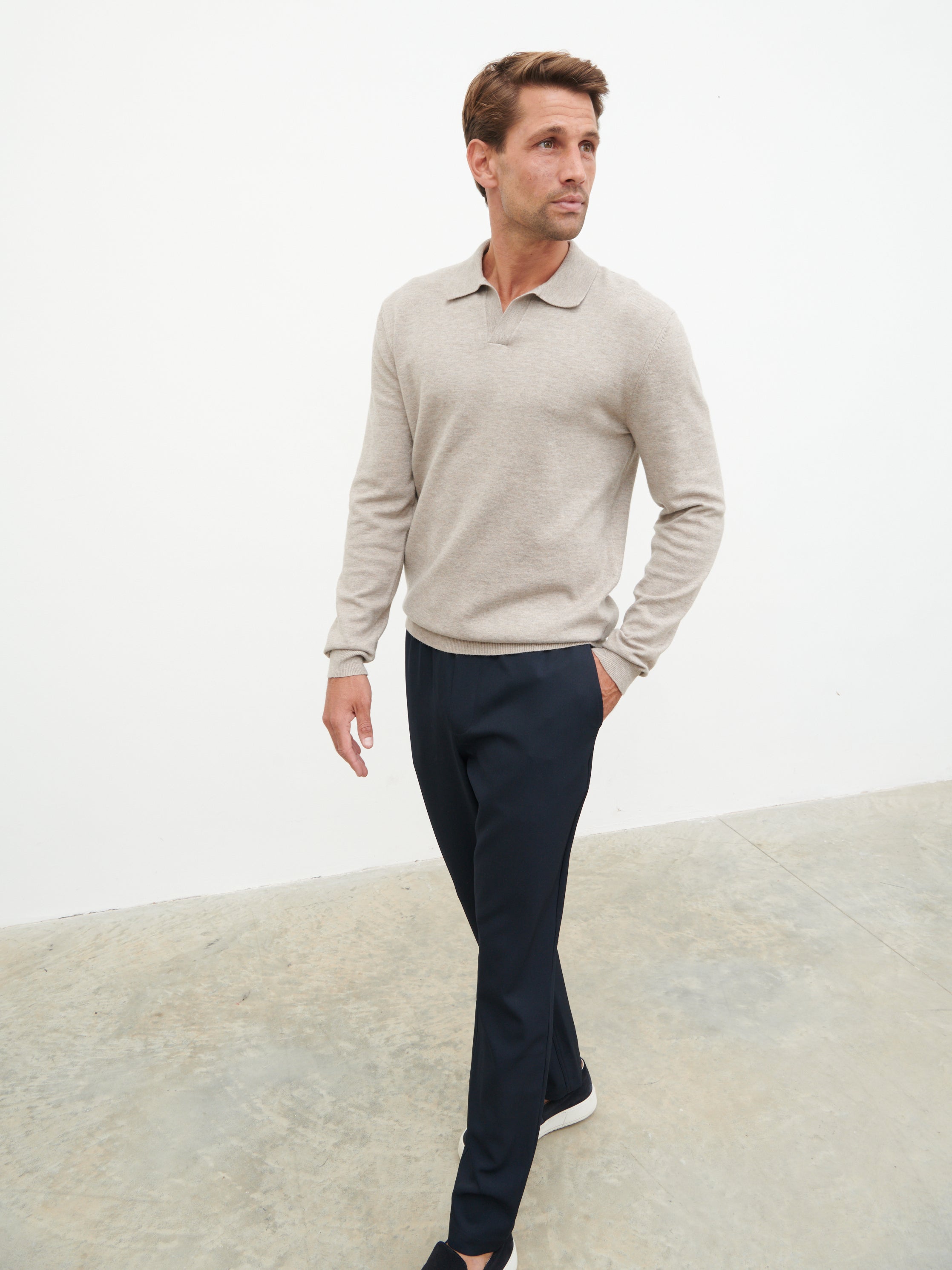 Robin Long Sleeve Lightweight Knit Polo - Taupe