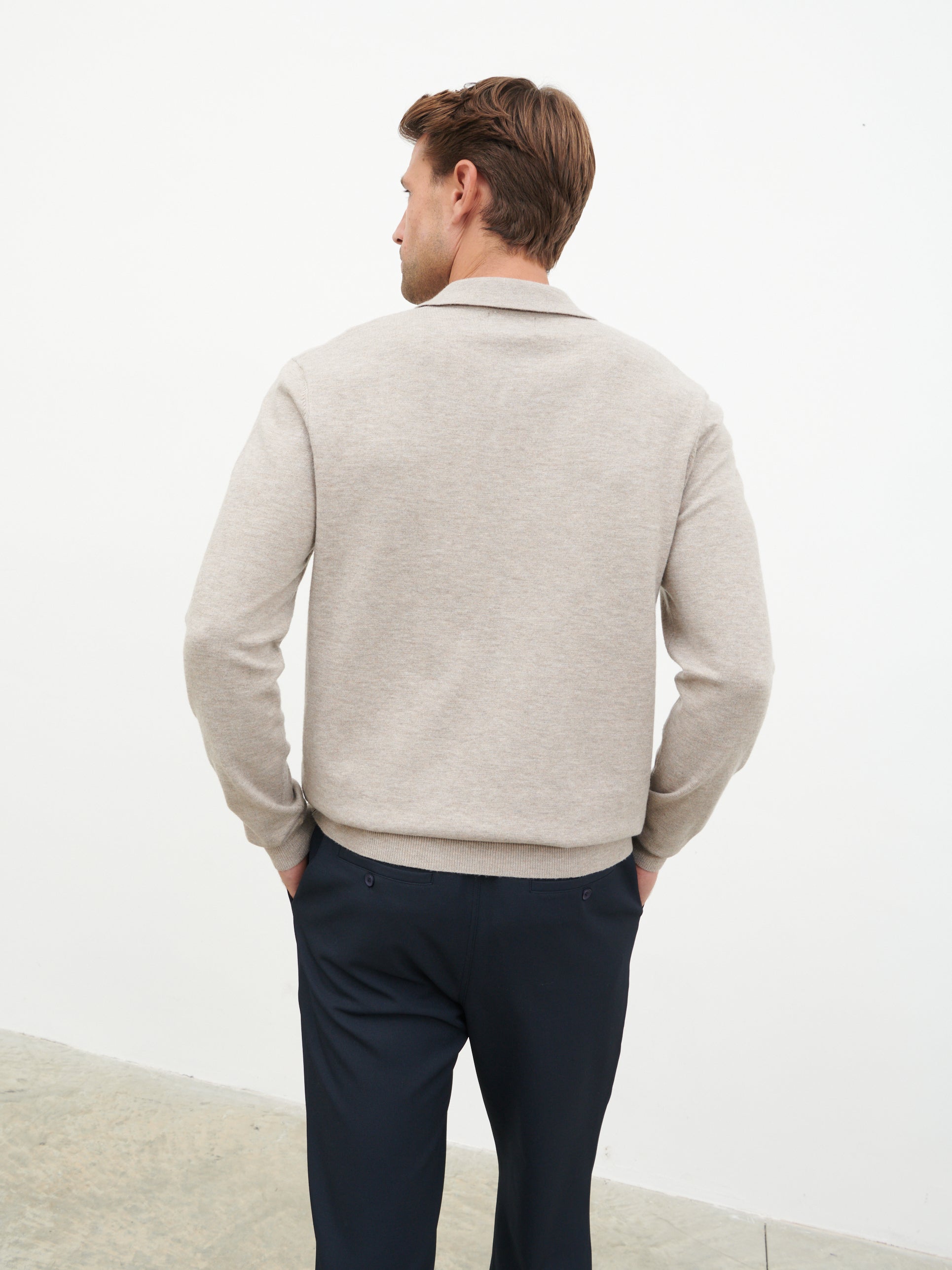 Robin Long Sleeve Lightweight Knit Polo - Taupe