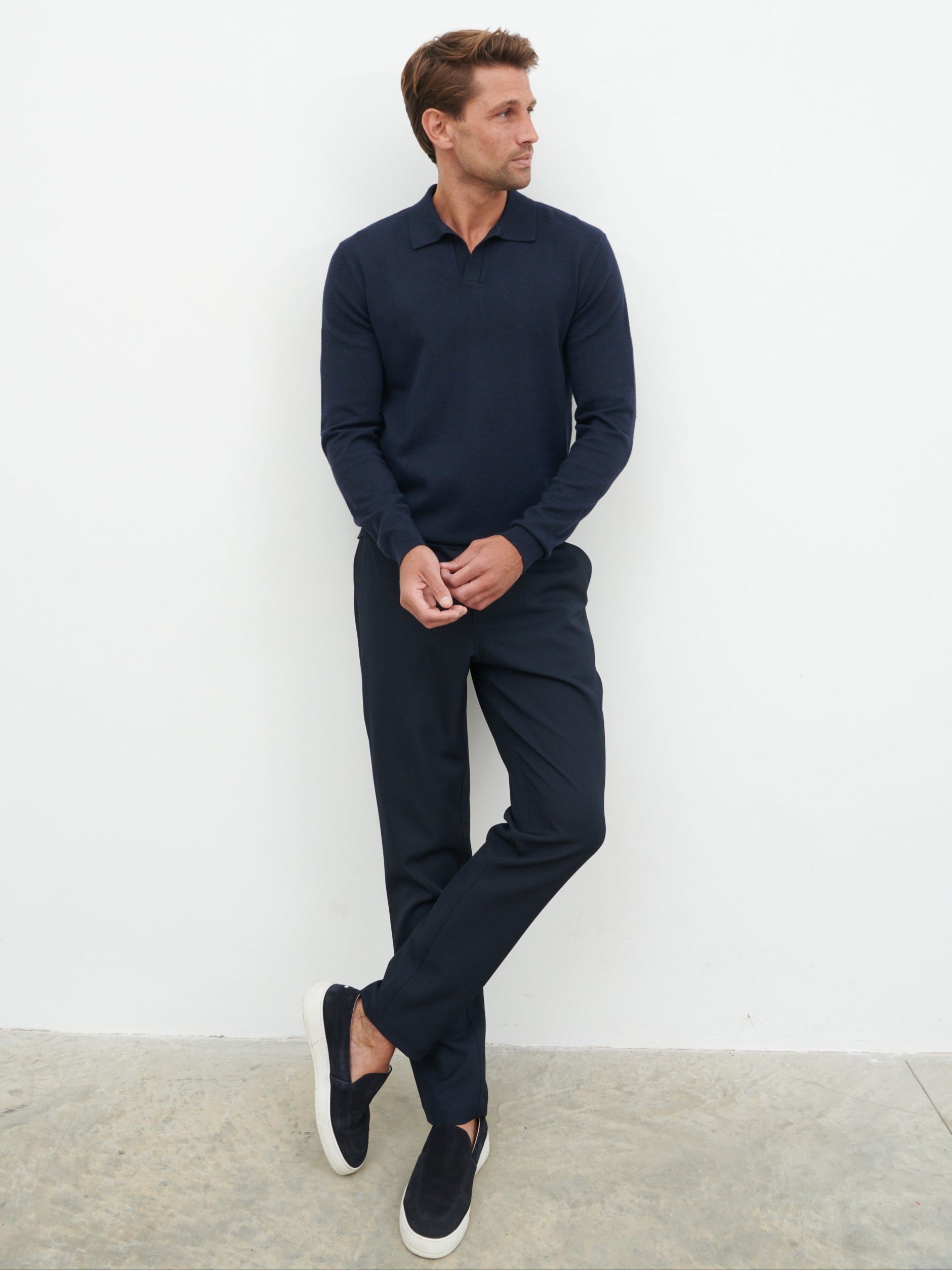 Robin Long Sleeve Lightweight Knit Polo - Navy