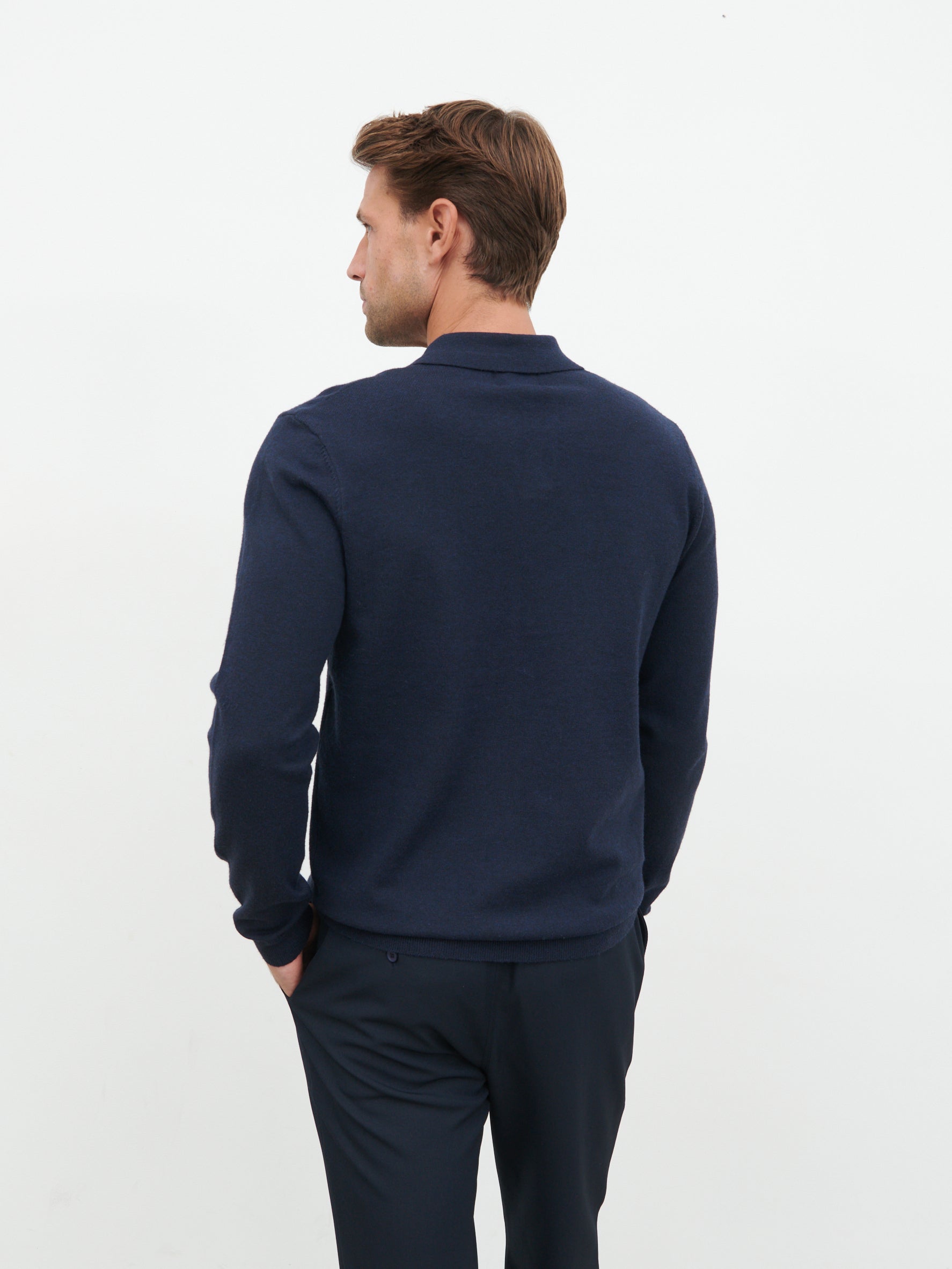 Robin Long Sleeve Lightweight Knit Polo - Navy