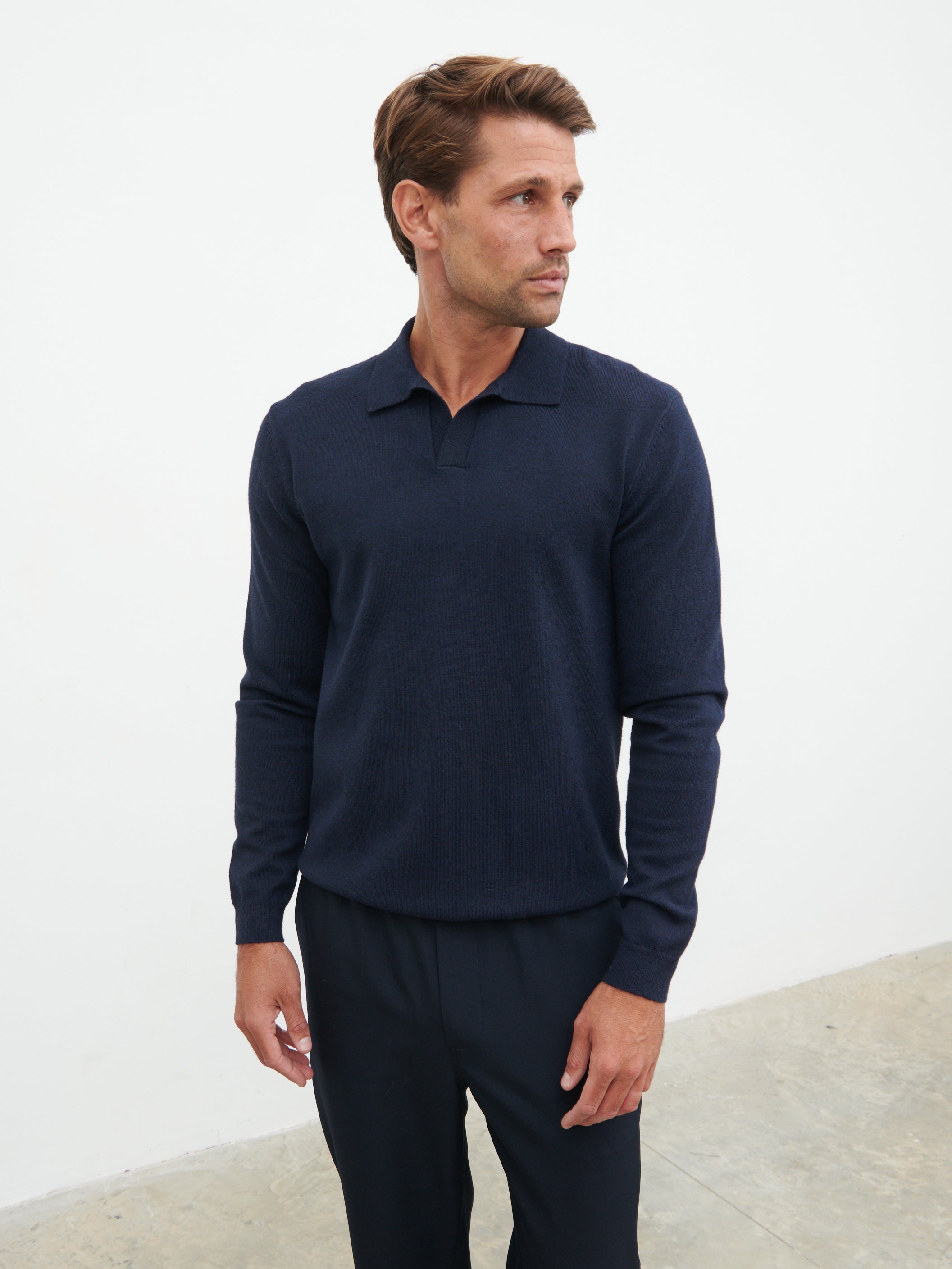 Robin Long Sleeve Lightweight Knit Polo - Navy