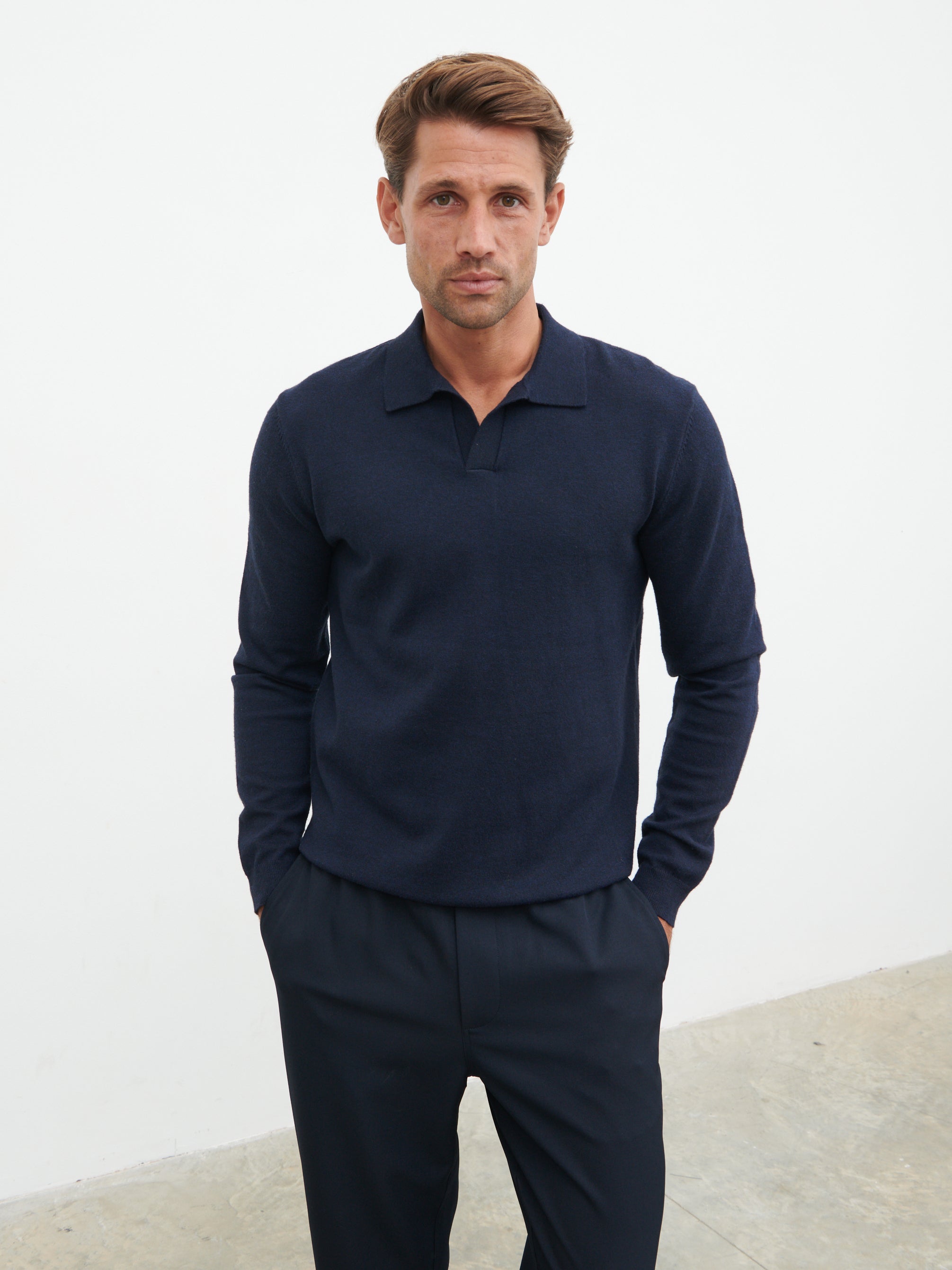 Robin Long Sleeve Lightweight Knit Polo - Navy