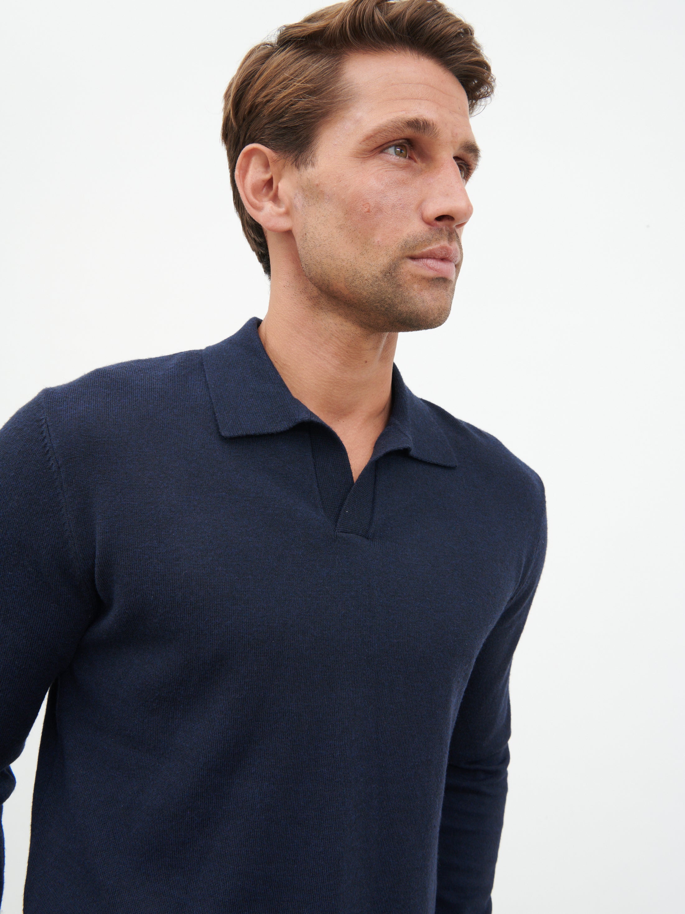 Robin Long Sleeve Lightweight Knit Polo - Navy Nobl Robin Long Sleeve Lightweight Knit Polo - Navy Nobl