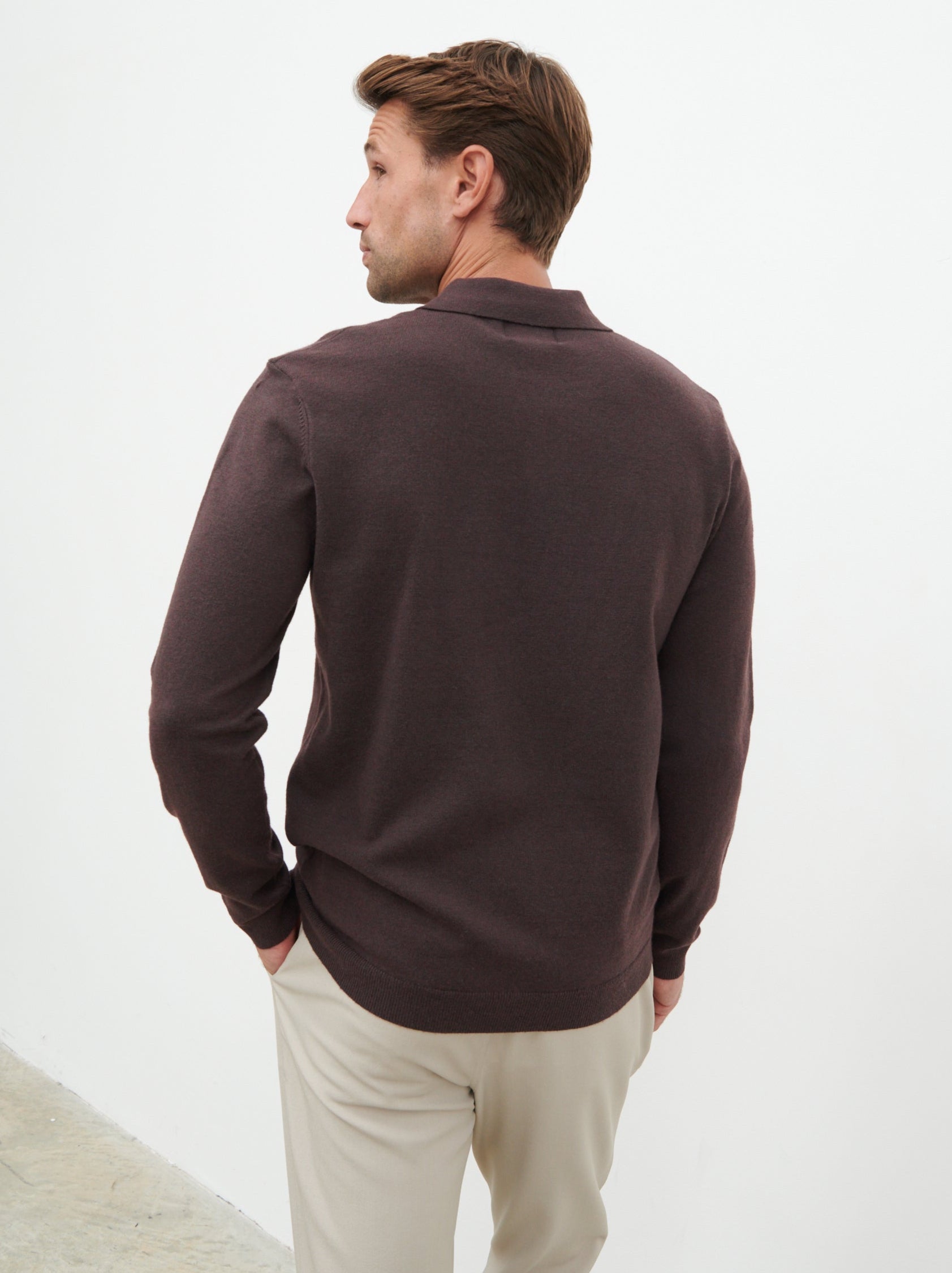 Robin Long Sleeve Lightweight Knit Polo - Chocolate