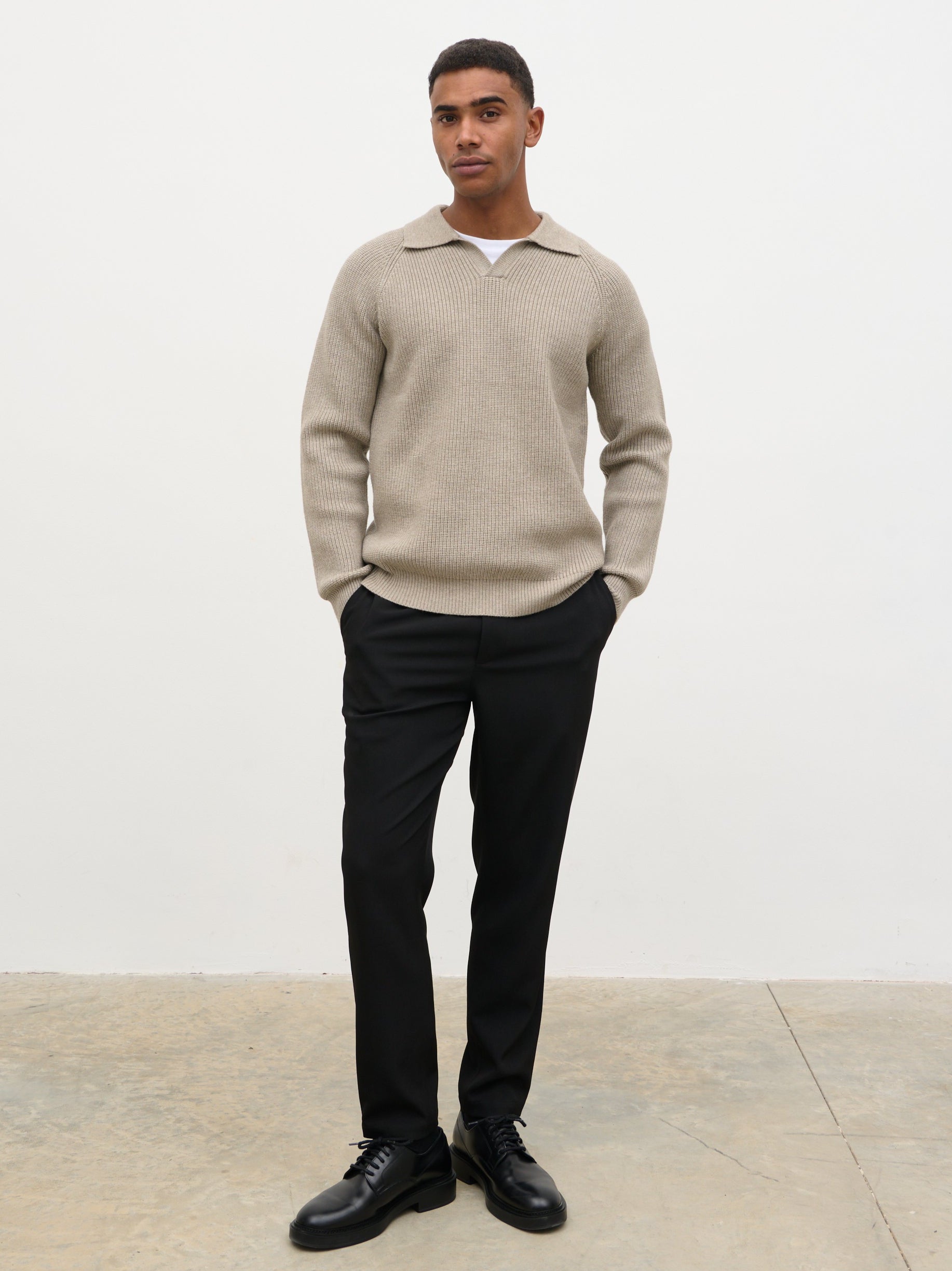 トップス ENEU polo rib knit Rupert Rib Knit Polo - Greige – Nobl