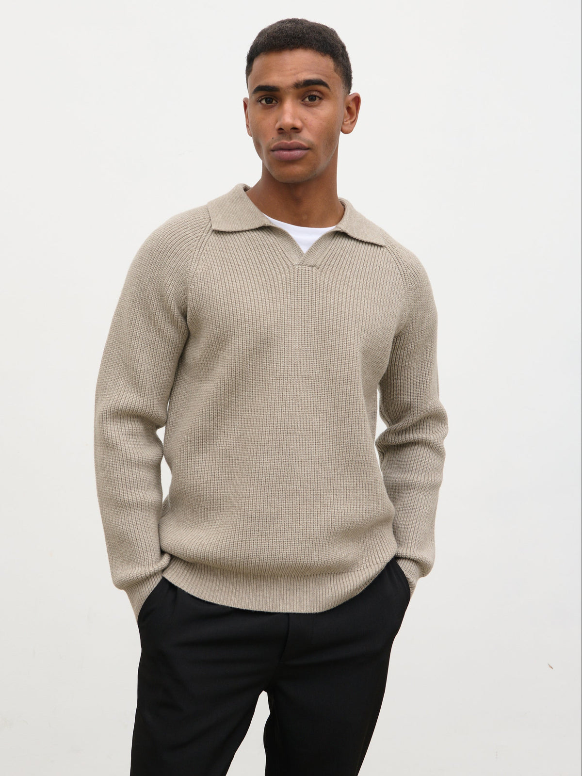 Rupert Rib Knit Polo Greige