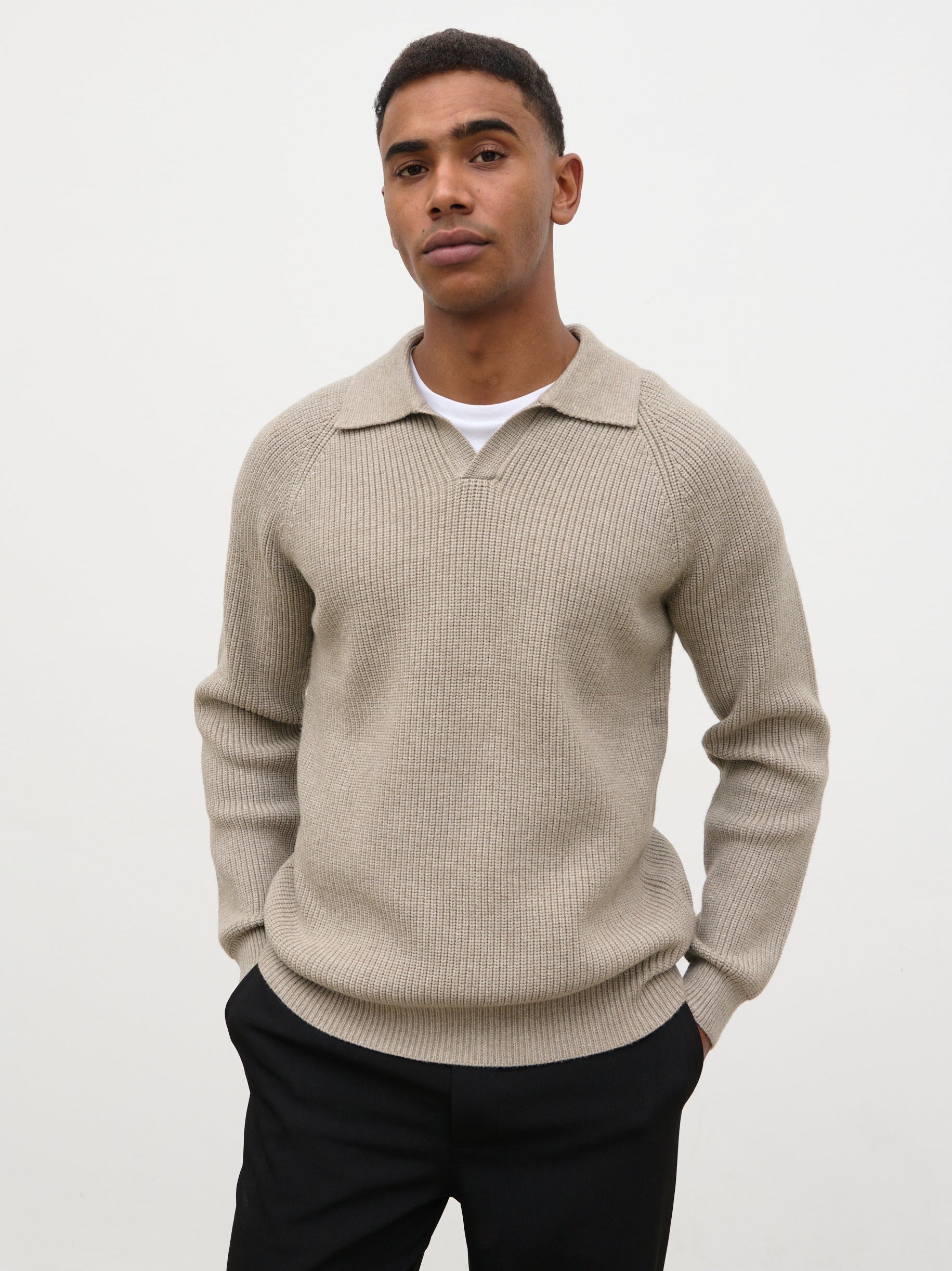 Rupert Rib Knit Polo - Greige – Nobl