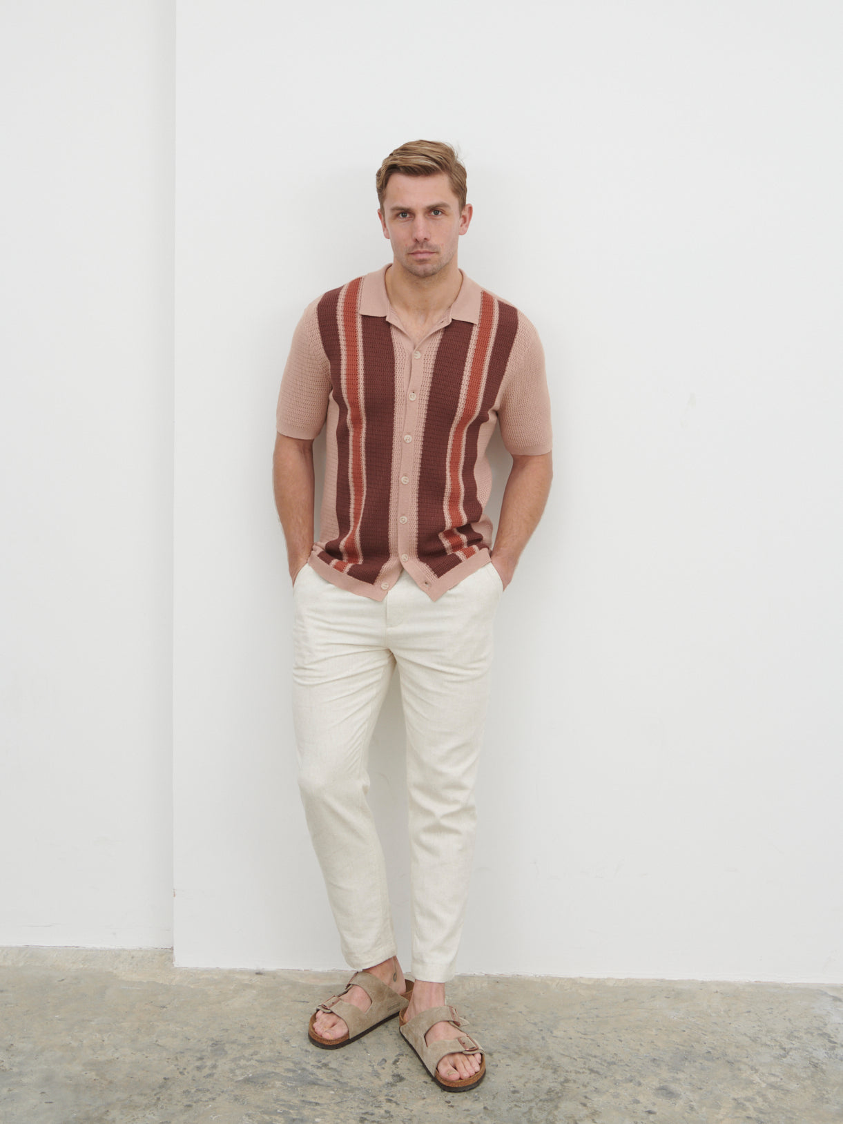 Samuel Short Sleeve Weave Knit Shirt - Terracotta and Clay