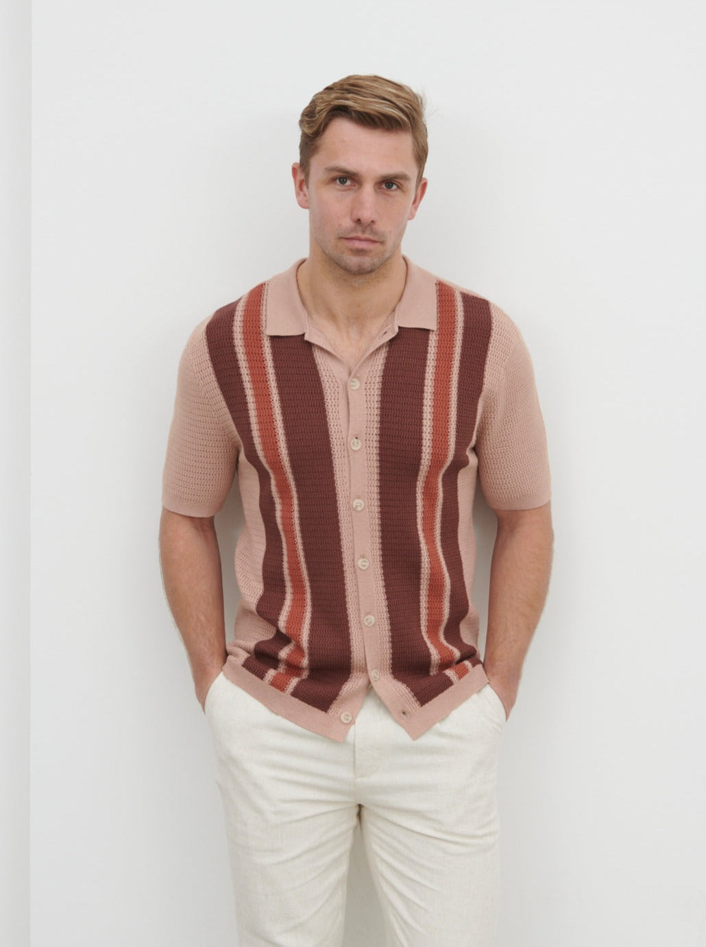 Samuel Short Sleeve Weave Knit Shirt - Terracotta and Clay