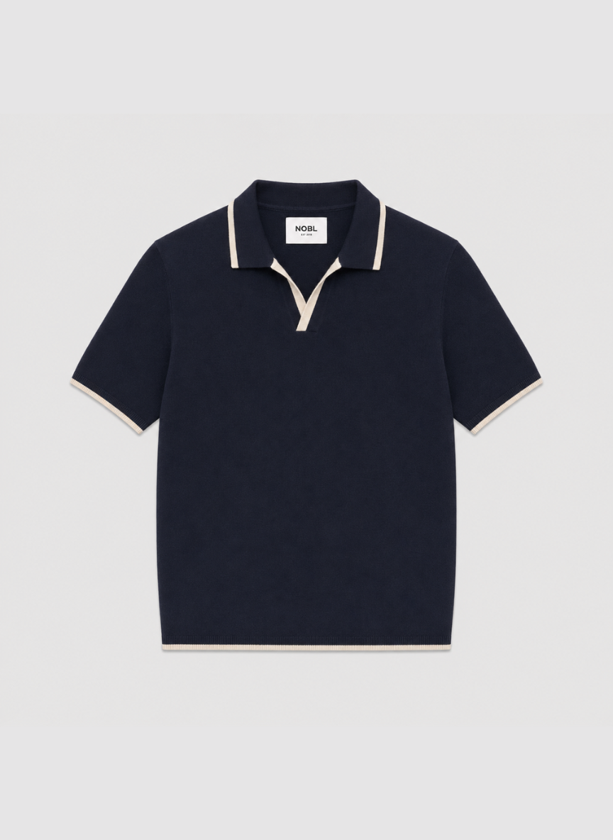 Sebastian Contrast Knit Polo - Navy and Cream – Nobl Sebastian Contrast Knit Polo - Navy and Cream – Nobl