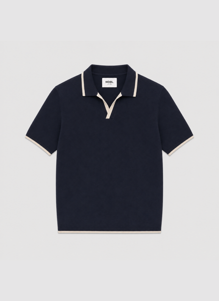 Sebastian Contrast Knit Polo - Navy and Cream – Nobl