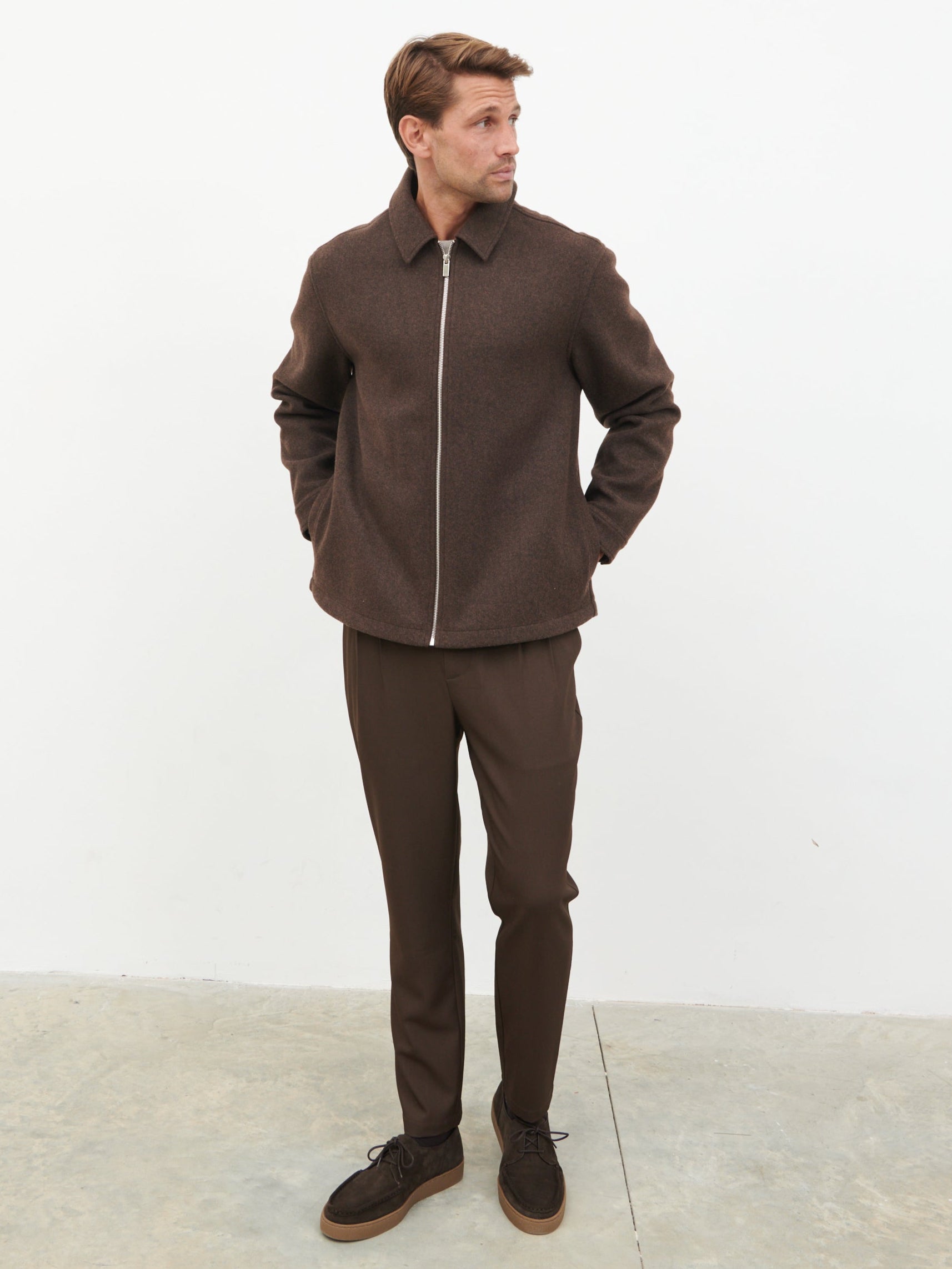 Stan Felted Zip Up Jacket - Chocolate Marl