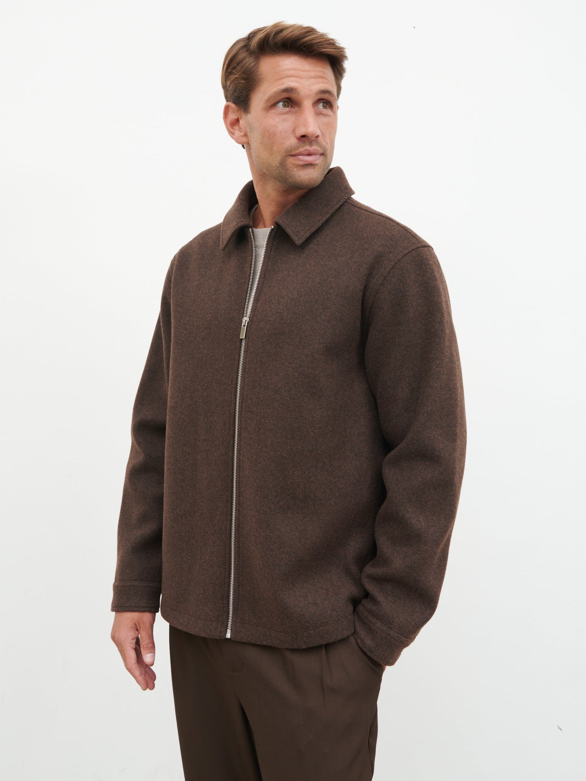 Stan Felted Zip Up Jacket - Chocolate Marl