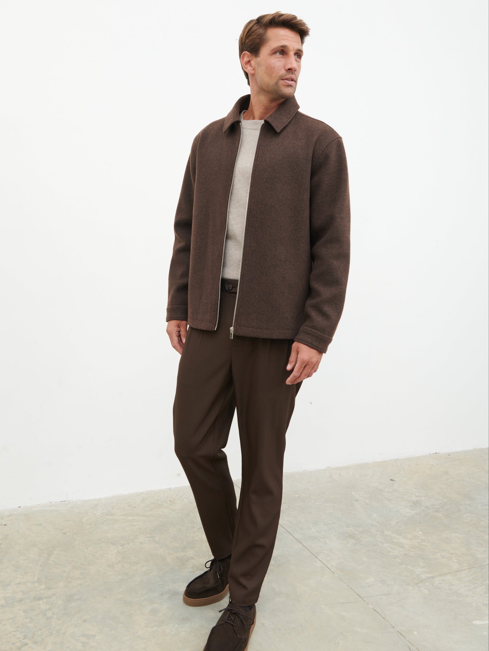 Stan Felted Zip Up Jacket - Chocolate Marl