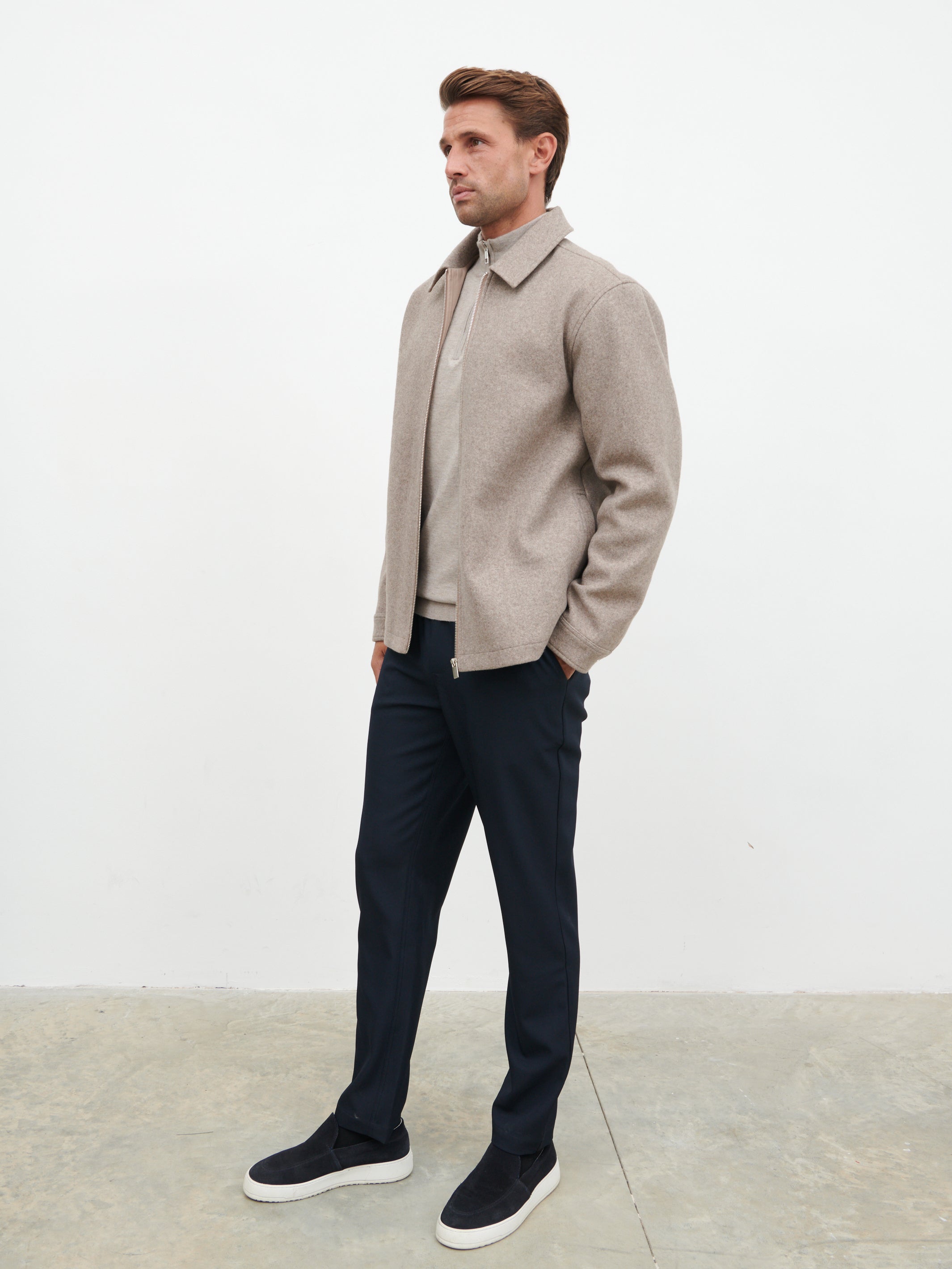 Stan Felted Zip Up Jacket - Beige Marl