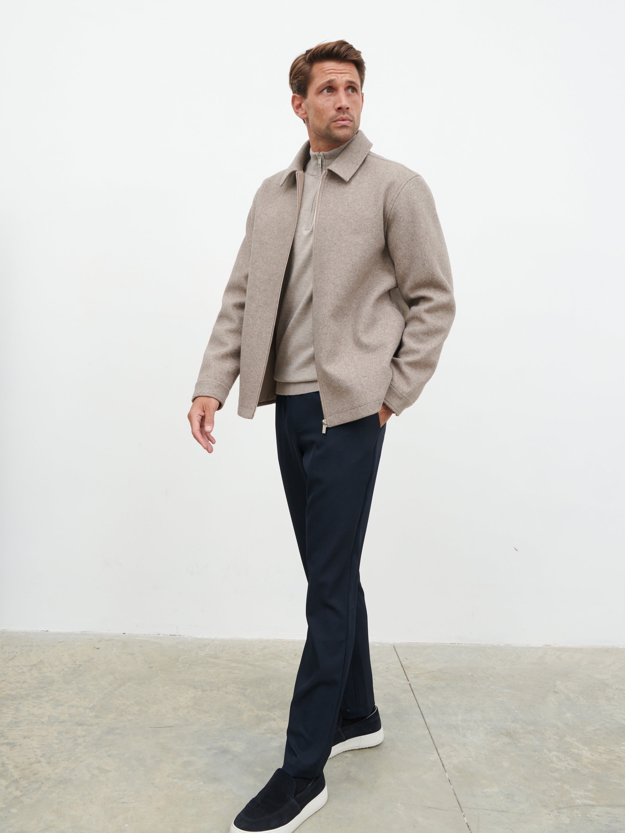 Stan Felted Zip Up Jacket - Beige Marl