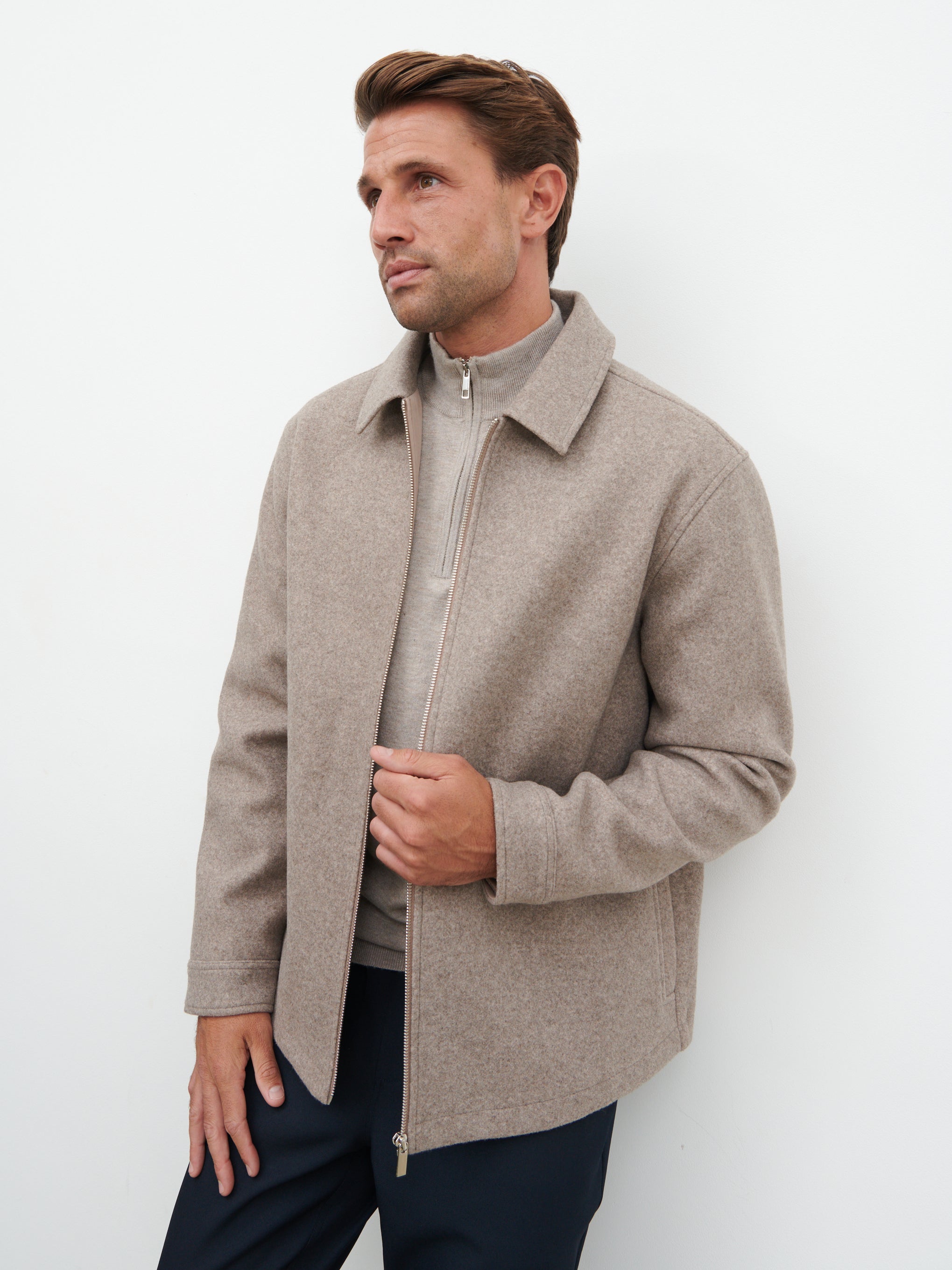 Stan Felted Zip Up Jacket - Beige Marl