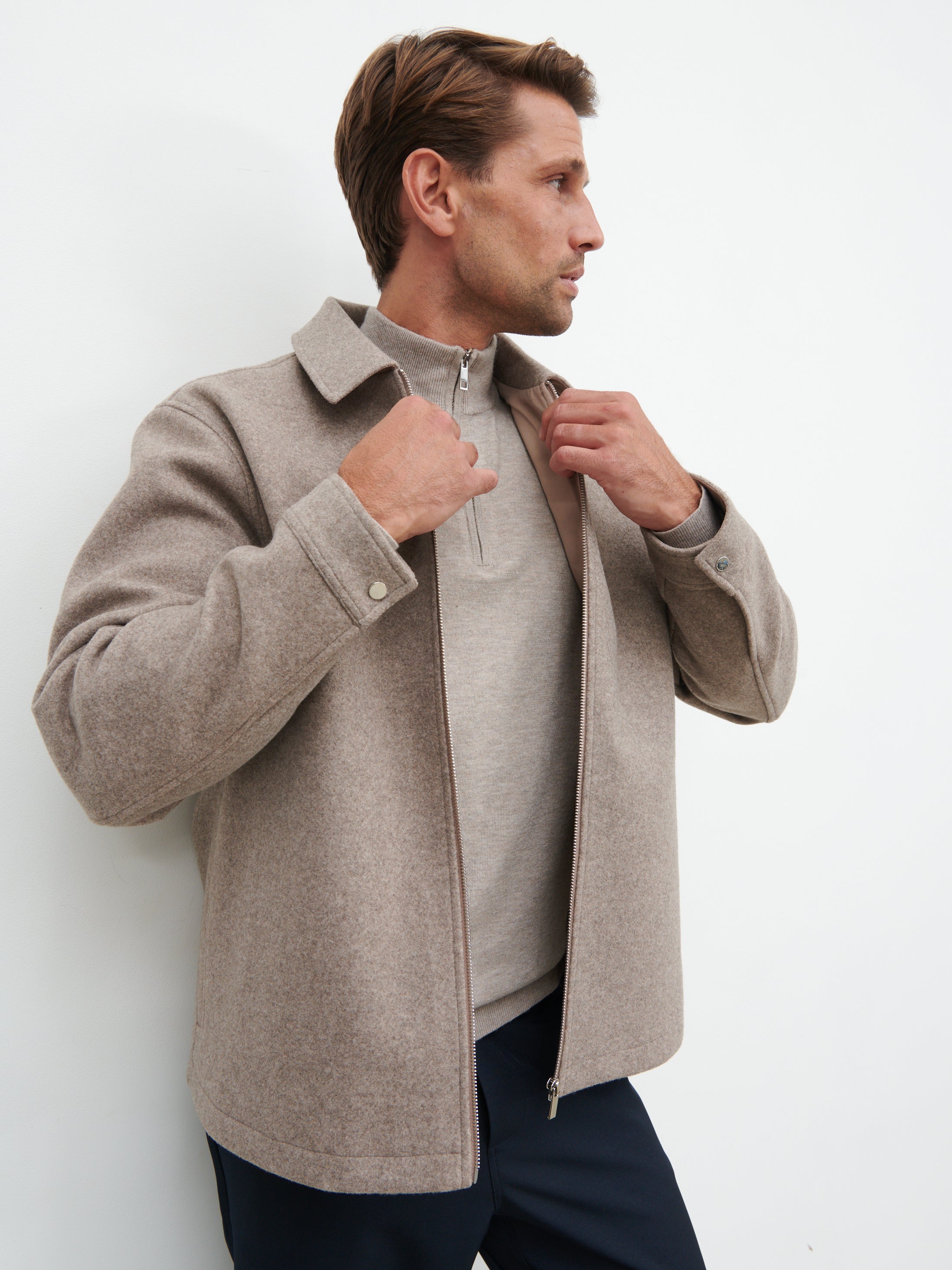 Stan Felted Zip Up Jacket - Beige Marl