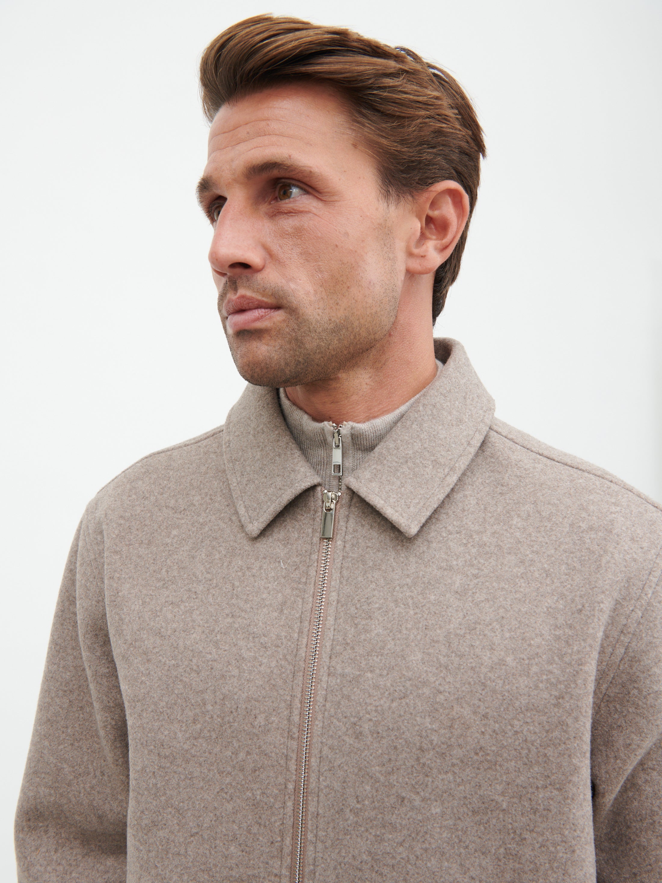 Stan Felted Zip Up Jacket - Beige Marl