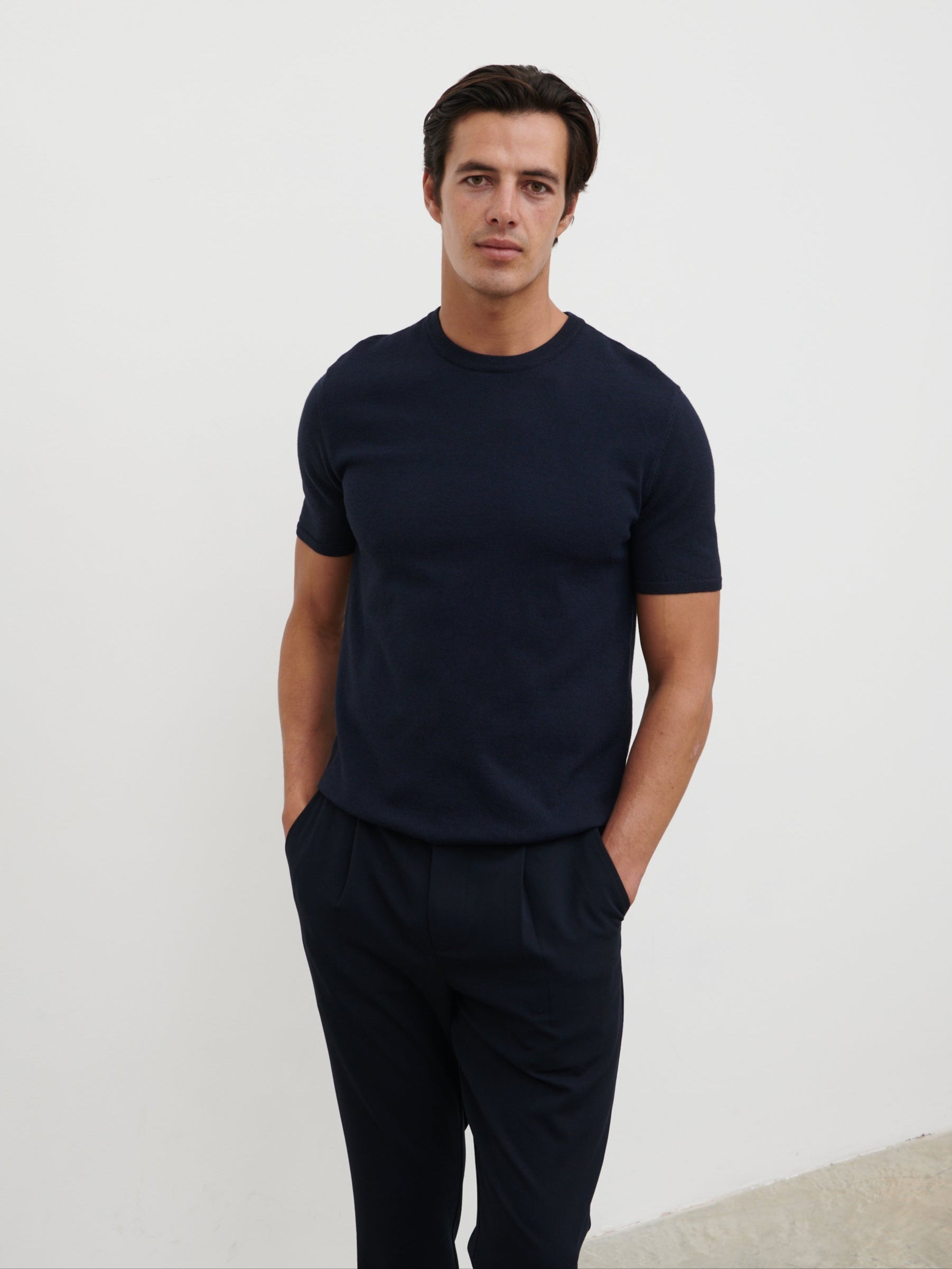 Teddy Lightweight Knit T-Shirt - Navy