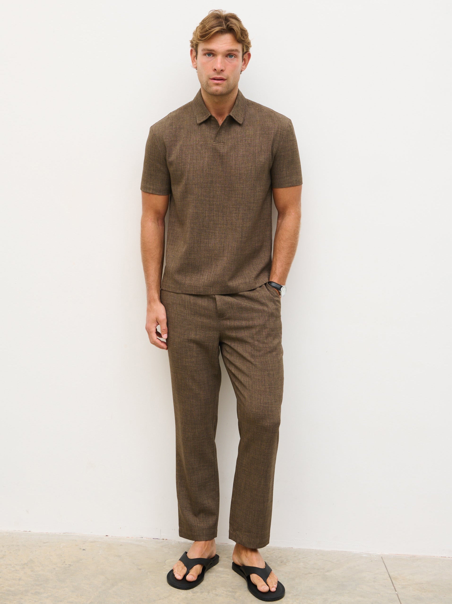 Thorley Textured Polo Top - Brown – Nobl