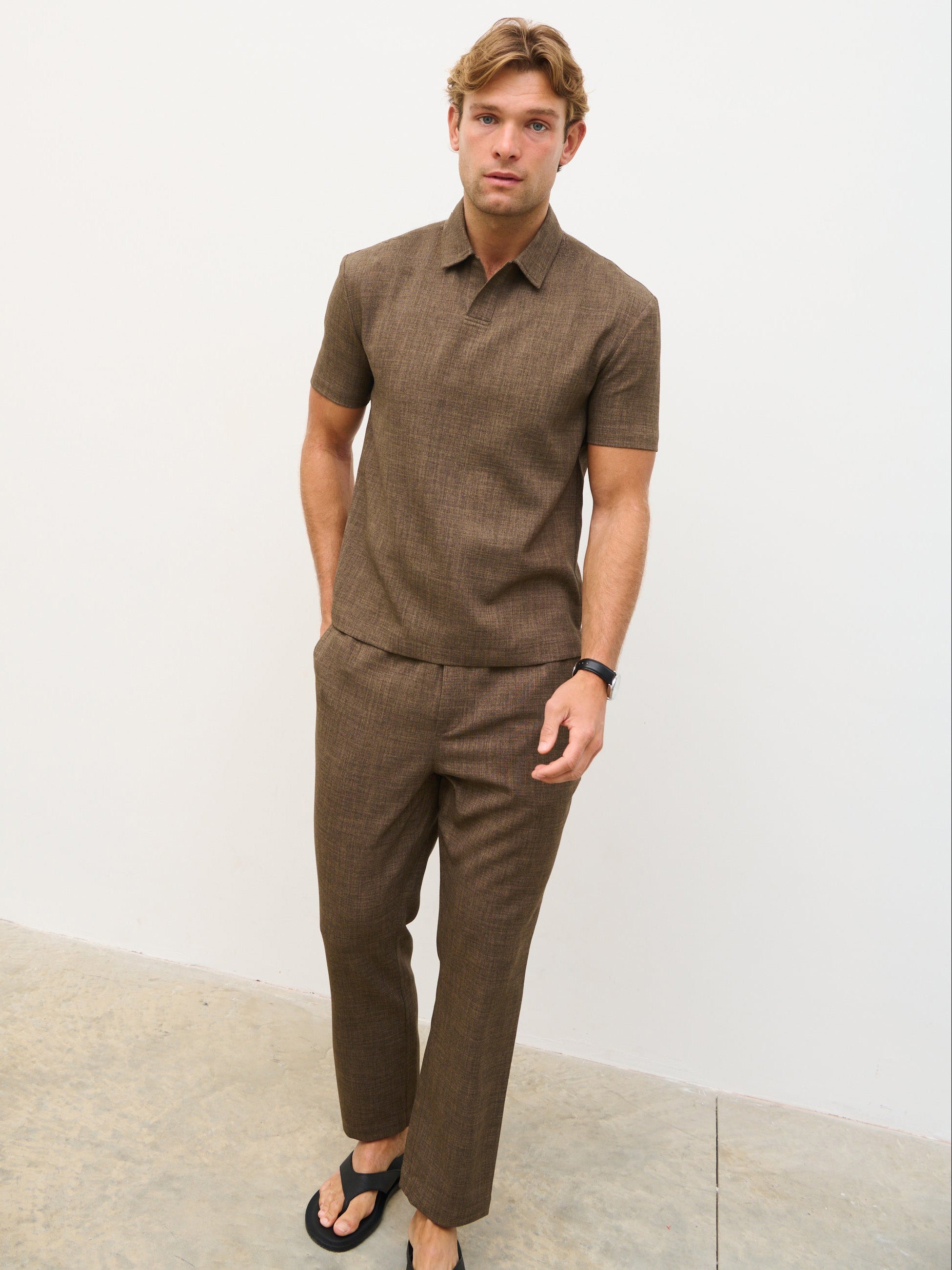 Thorley Textured Polo Top - Brown – Nobl