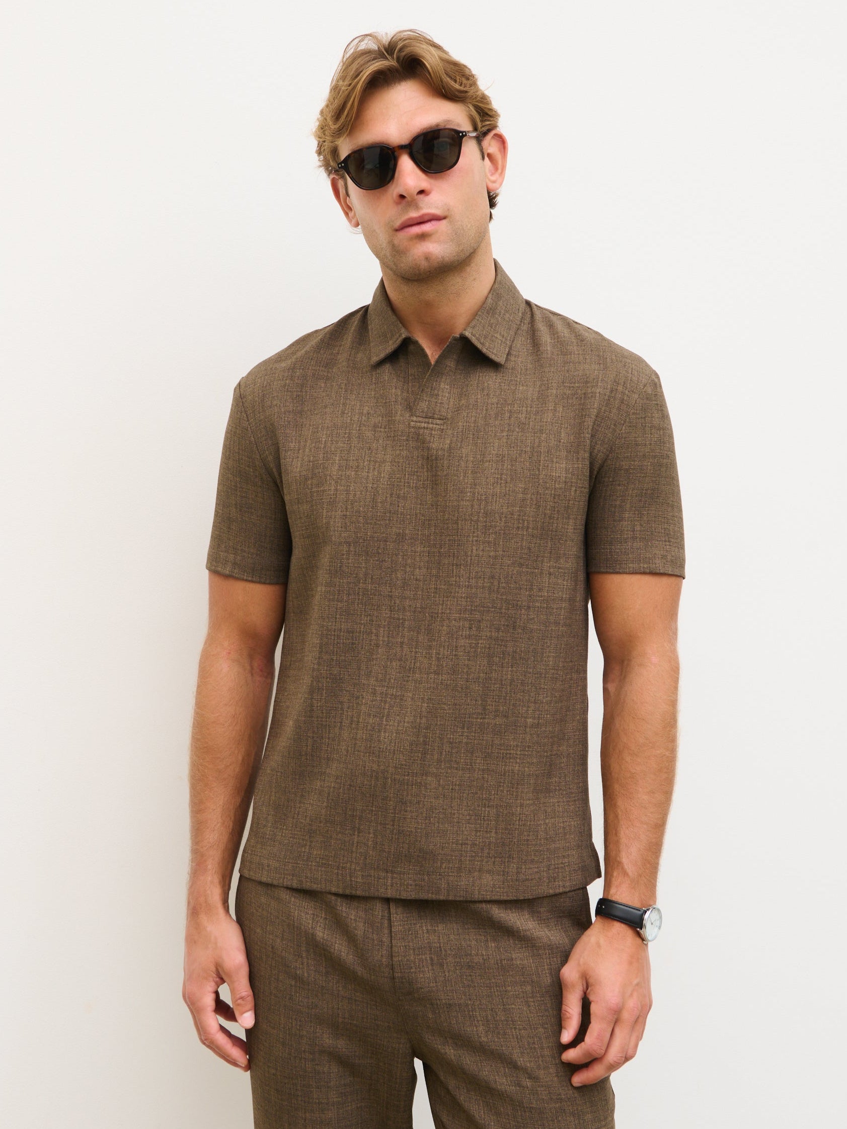 Thorley Textured Polo Top - Brown – Nobl