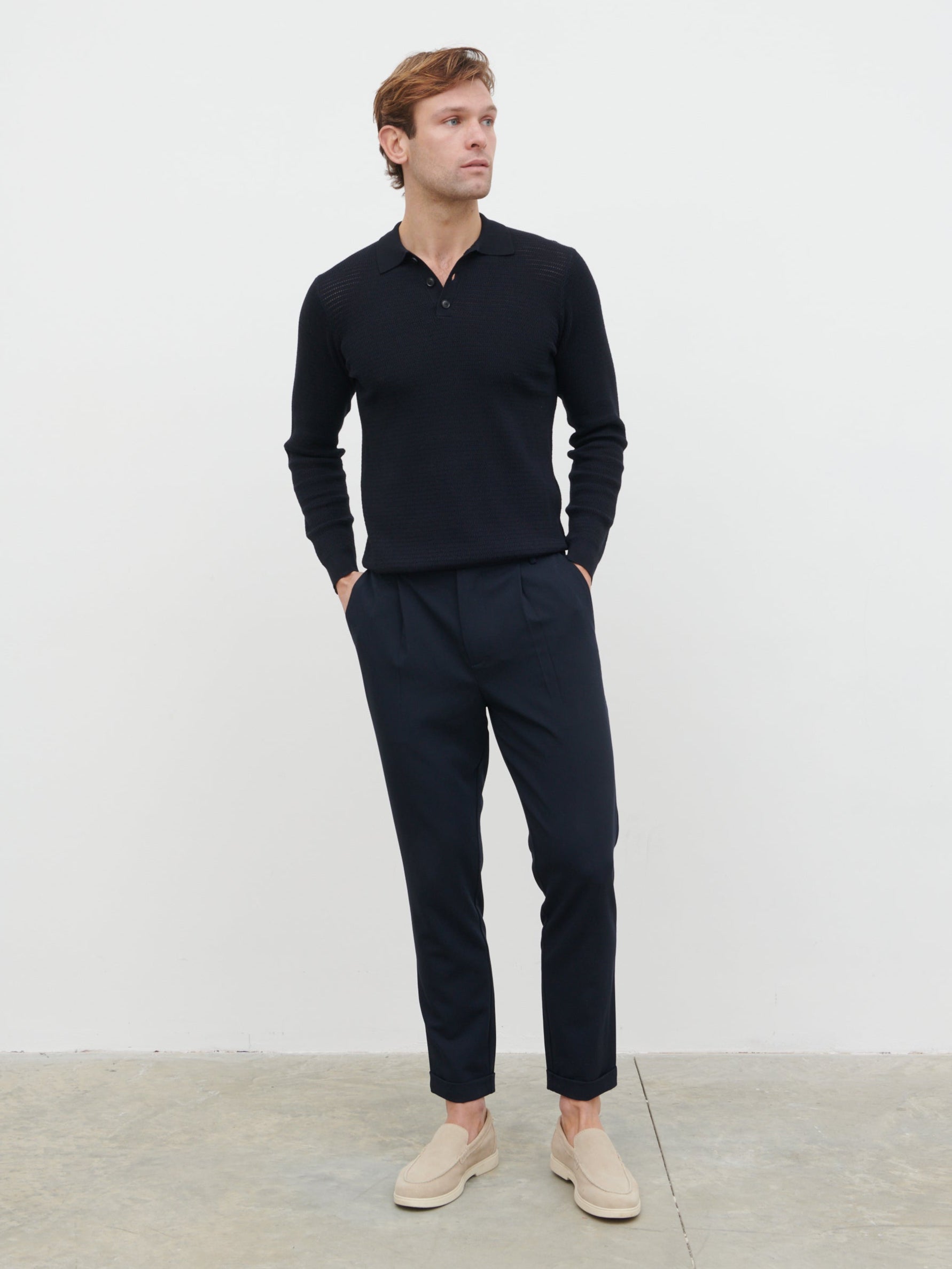 Tristan Openwork Knit Polo - Navy
