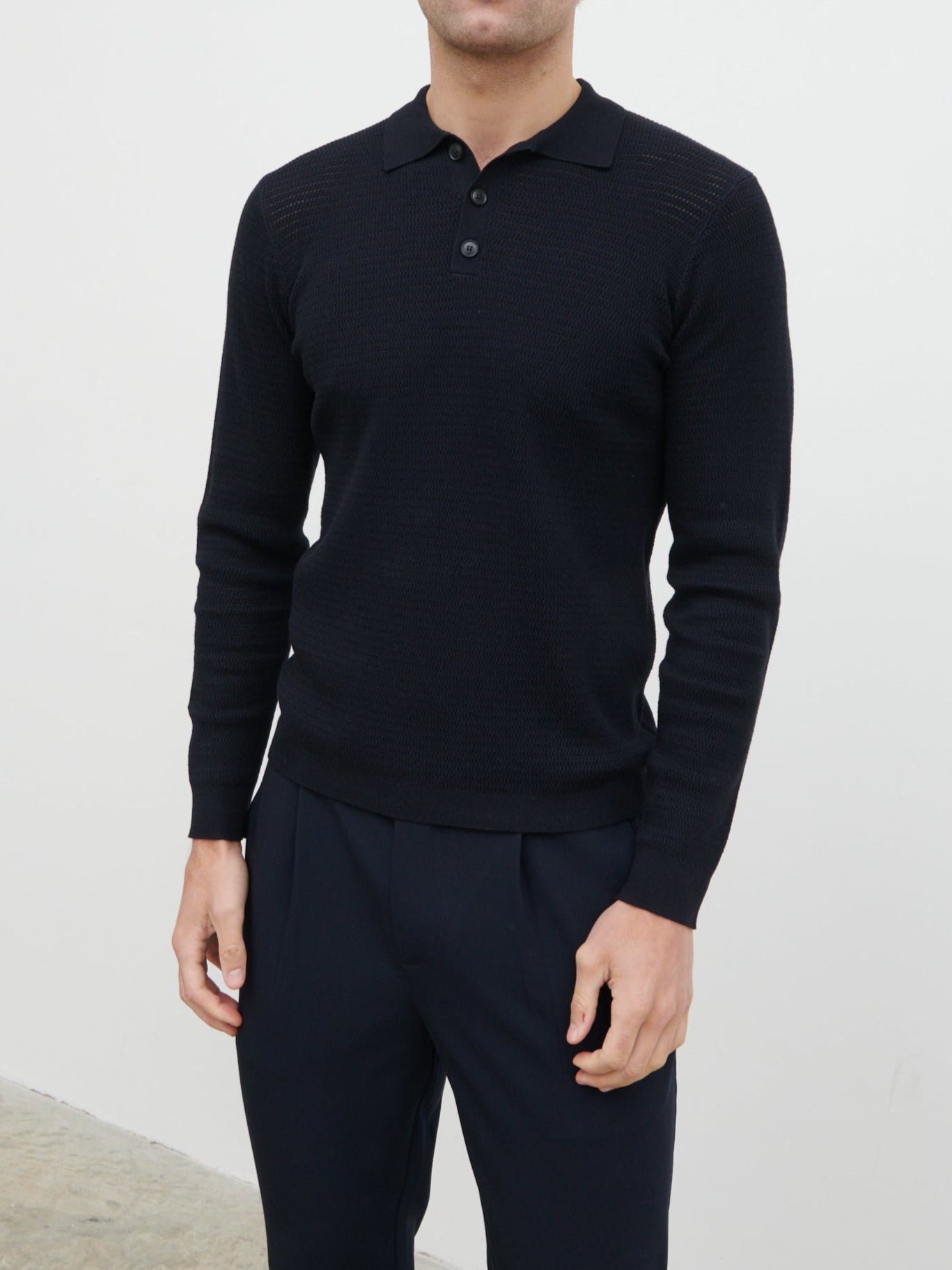 Tristan Openwork Knit Polo - Navy