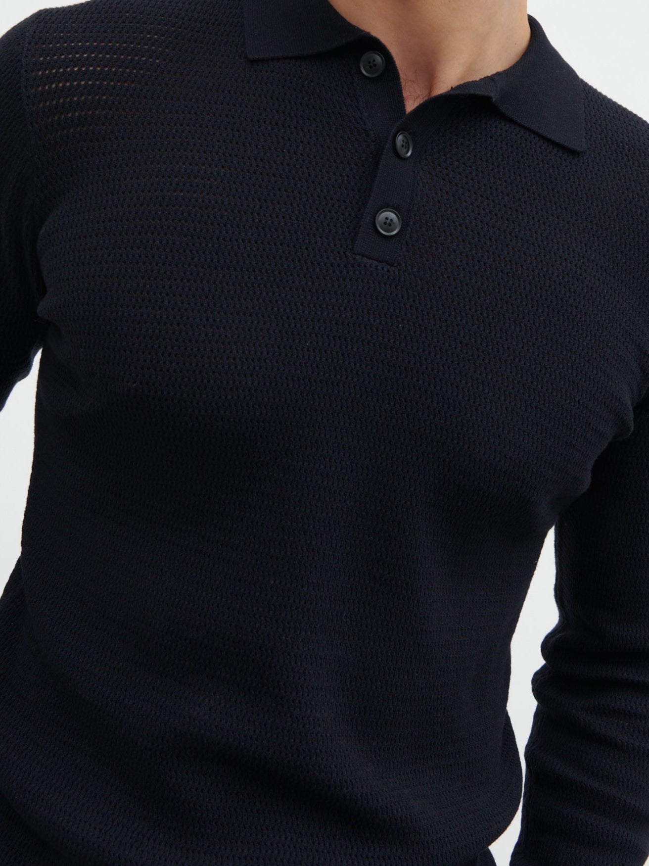 Tristan Openwork Knit Polo - Navy