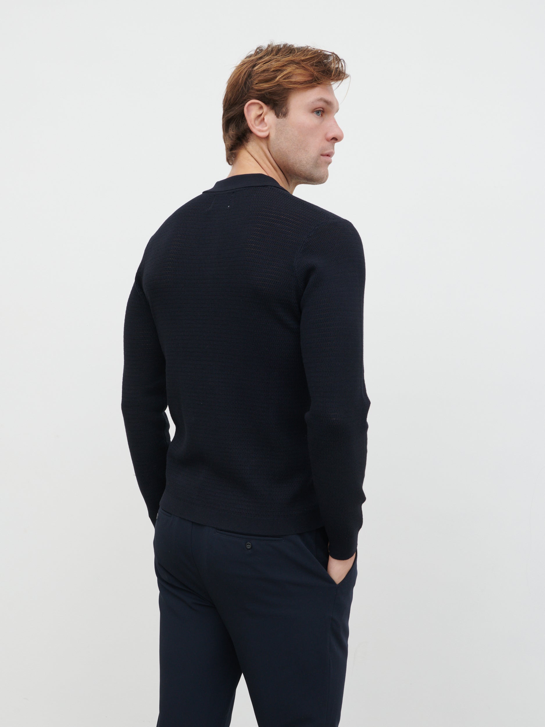 Tristan Openwork Knit Polo - Navy