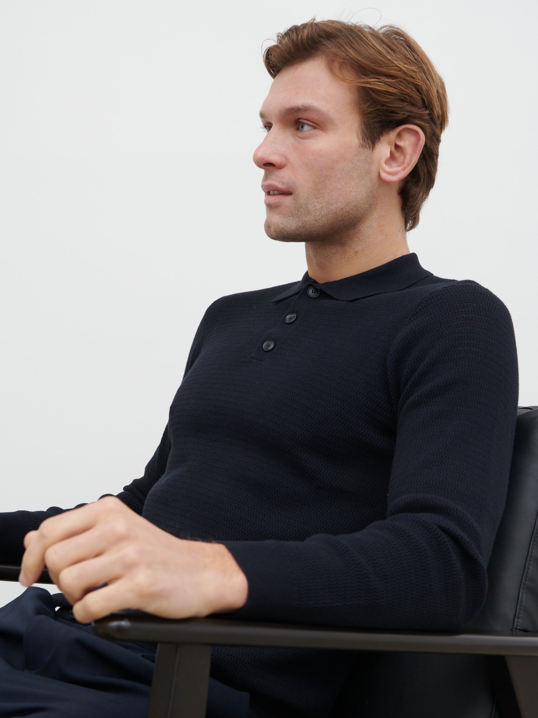 Tristan Openwork Knit Polo - Navy